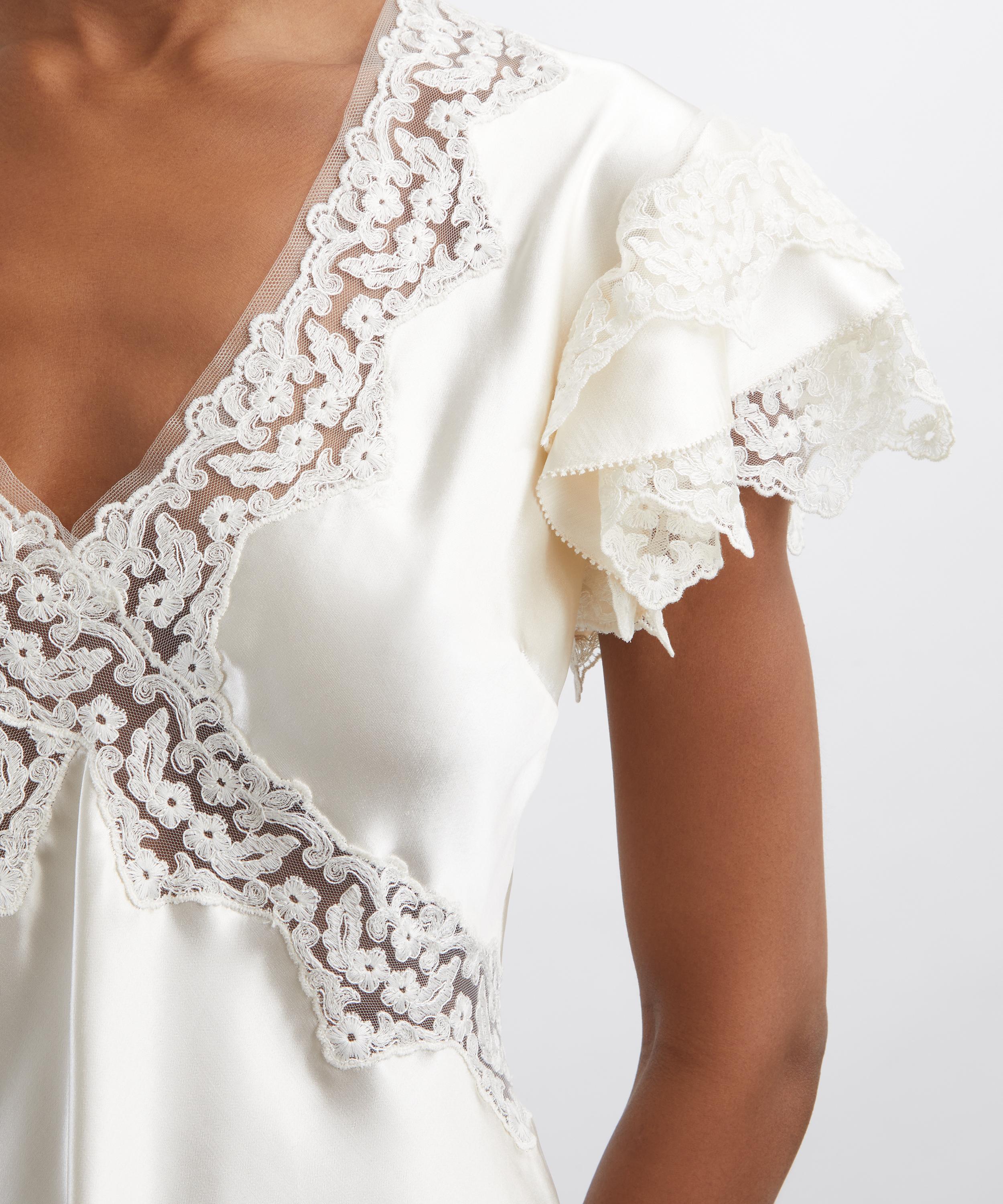 Alberta Ferretti - White Satin Top with Lace Inserts image number 4