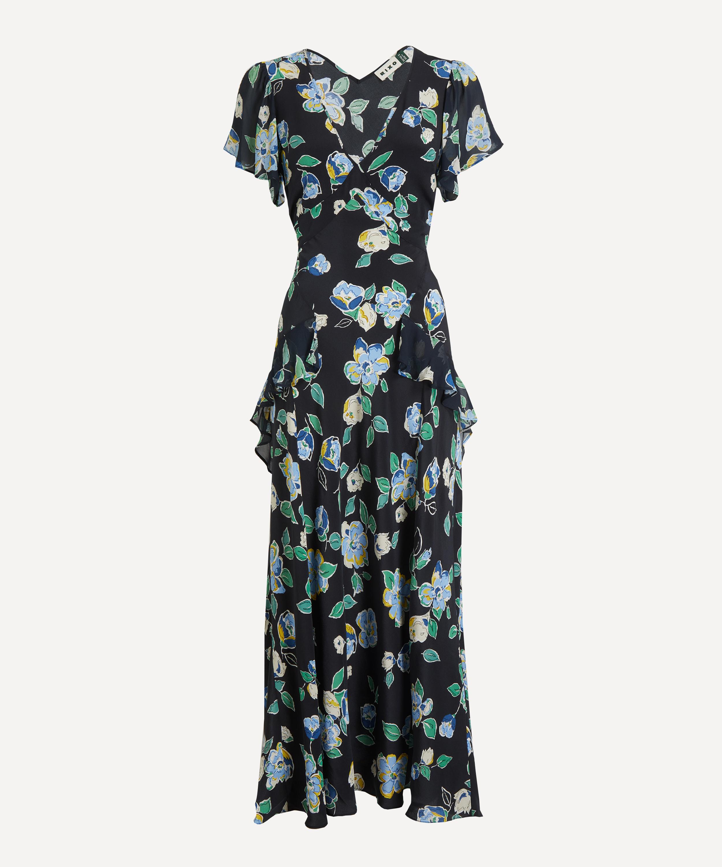 RIXO - Evie Kimmie Floral Navy Silk Dress