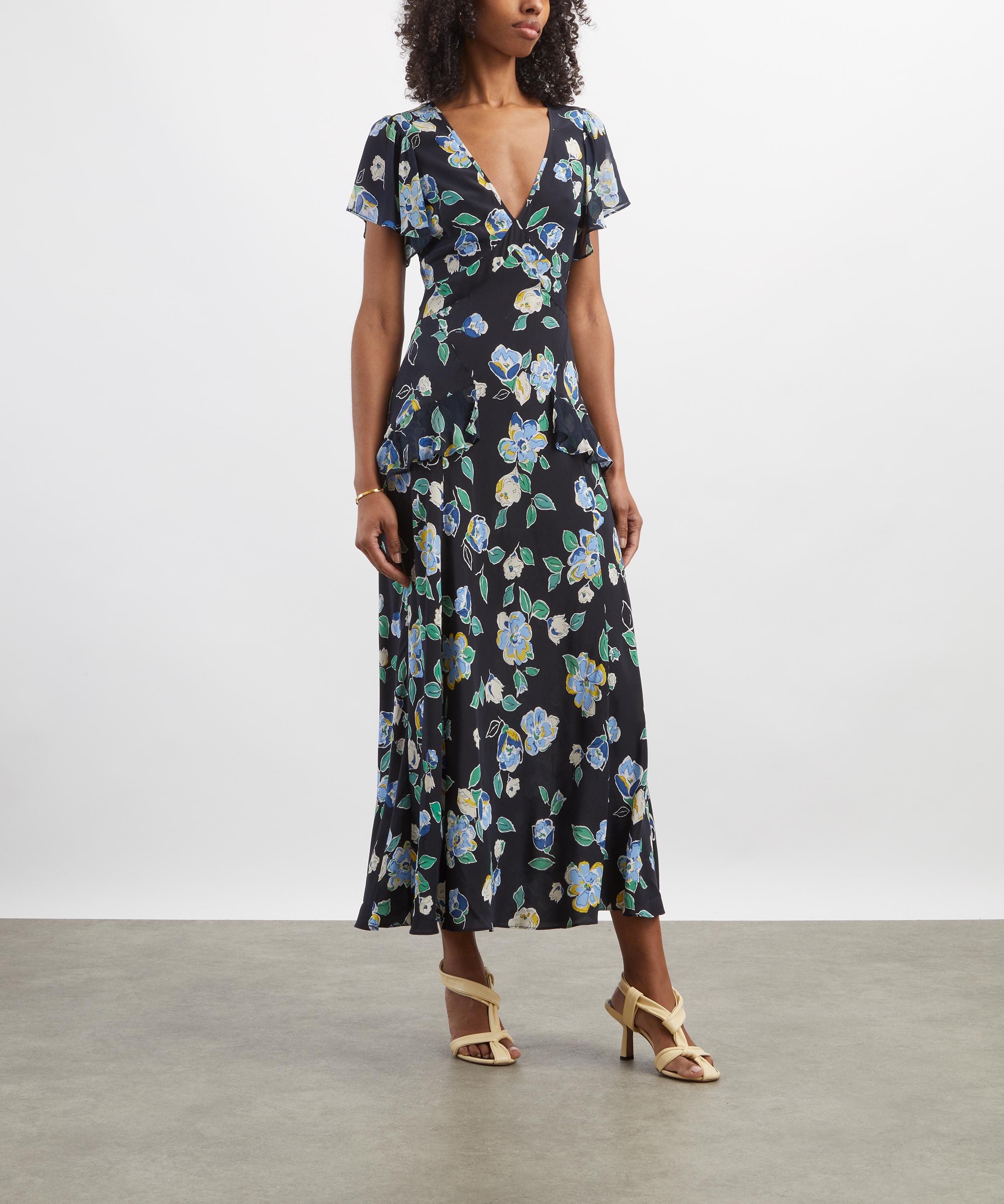 RIXO - Evie Kimmie Floral Navy Silk Dress image number 1