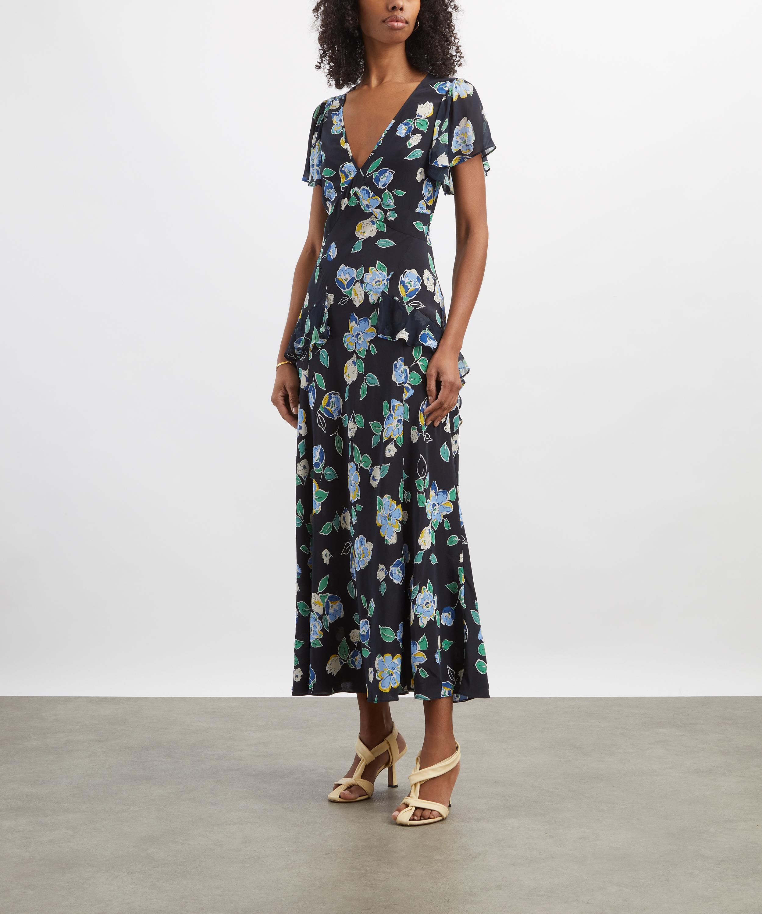 RIXO - Evie Kimmie Floral Navy Silk Dress image number 2