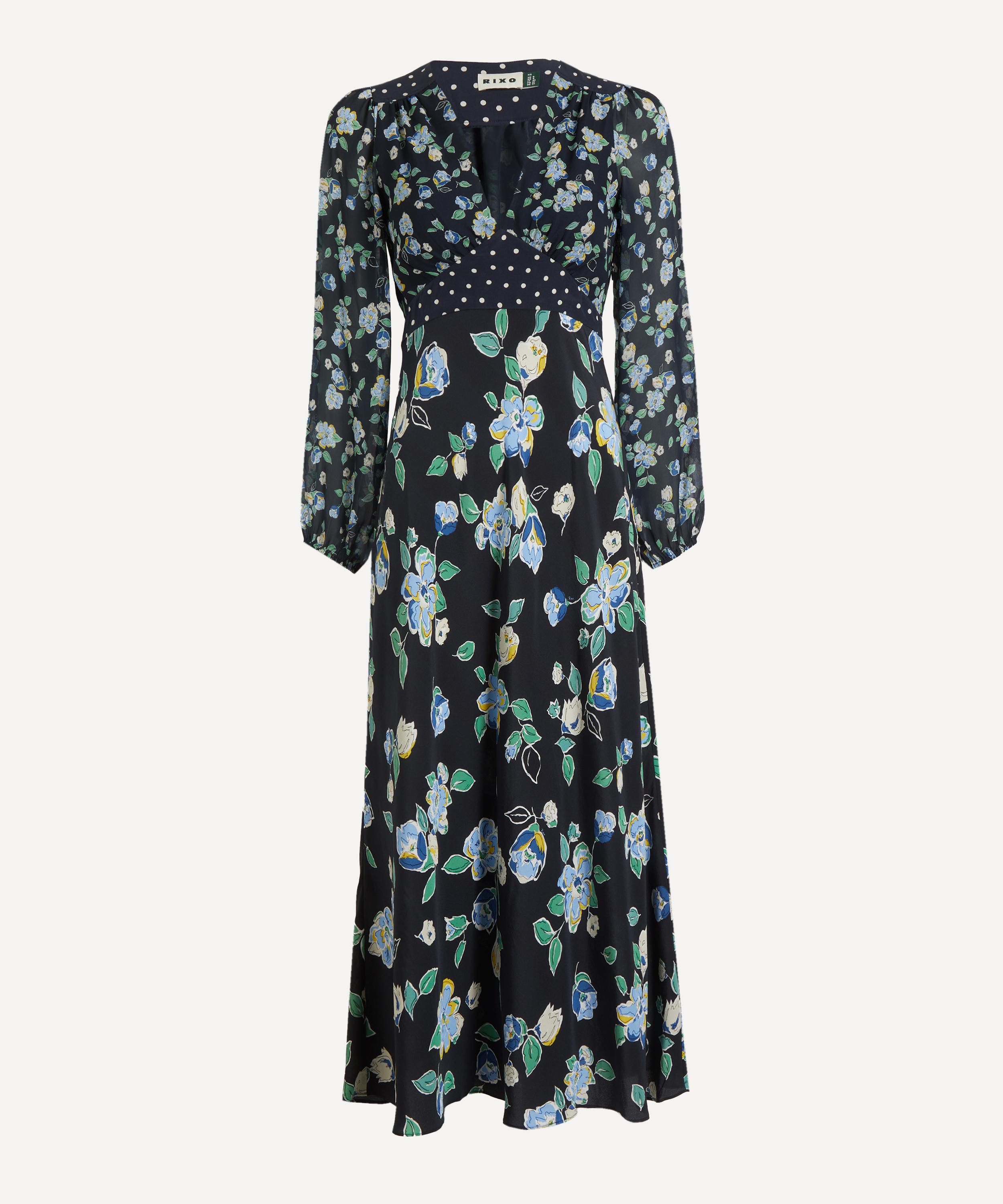 RIXO - Kaila Layla Mix Navy Silk Dress