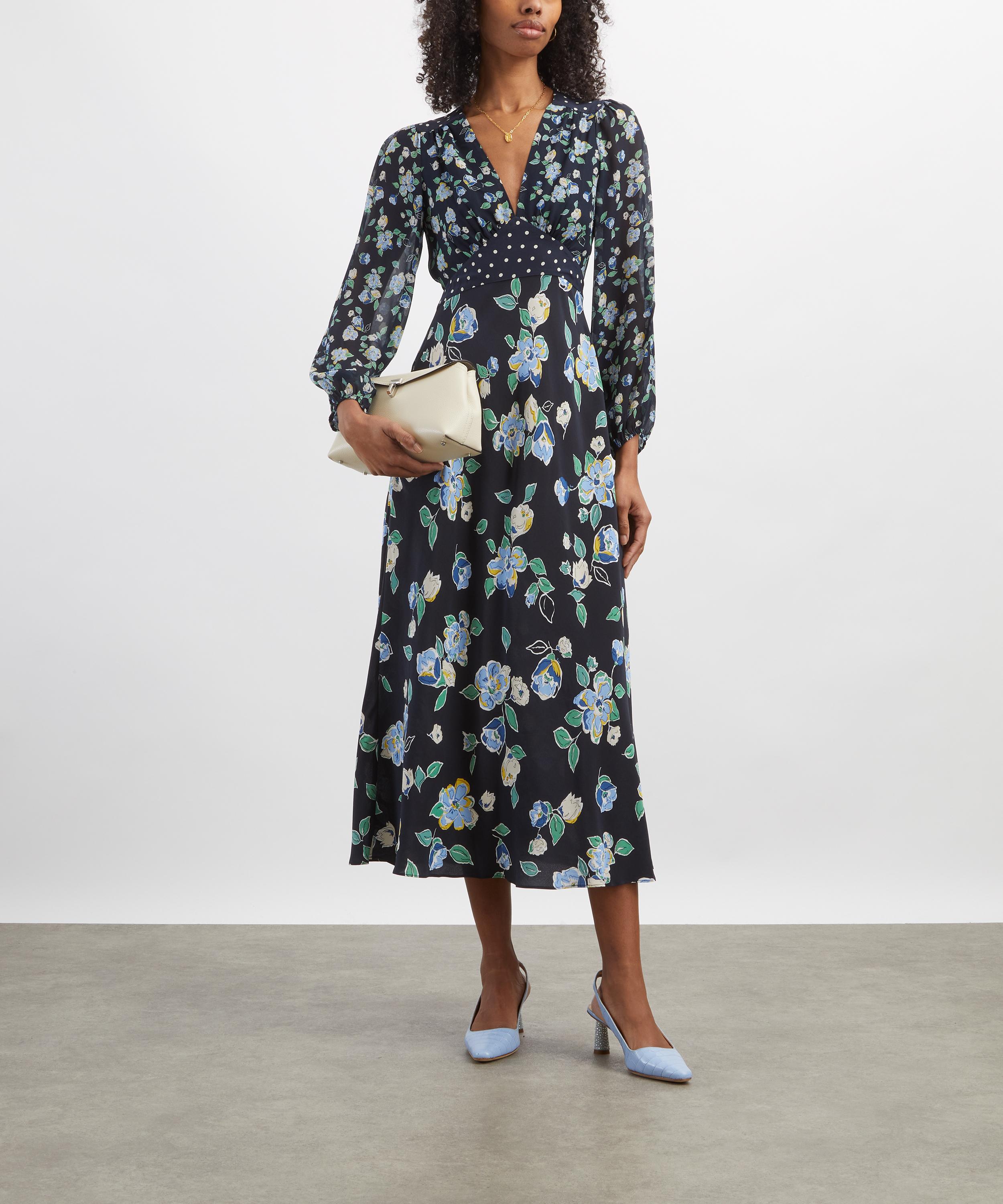 RIXO - Kaila Layla Mix Navy Silk Dress image number 1