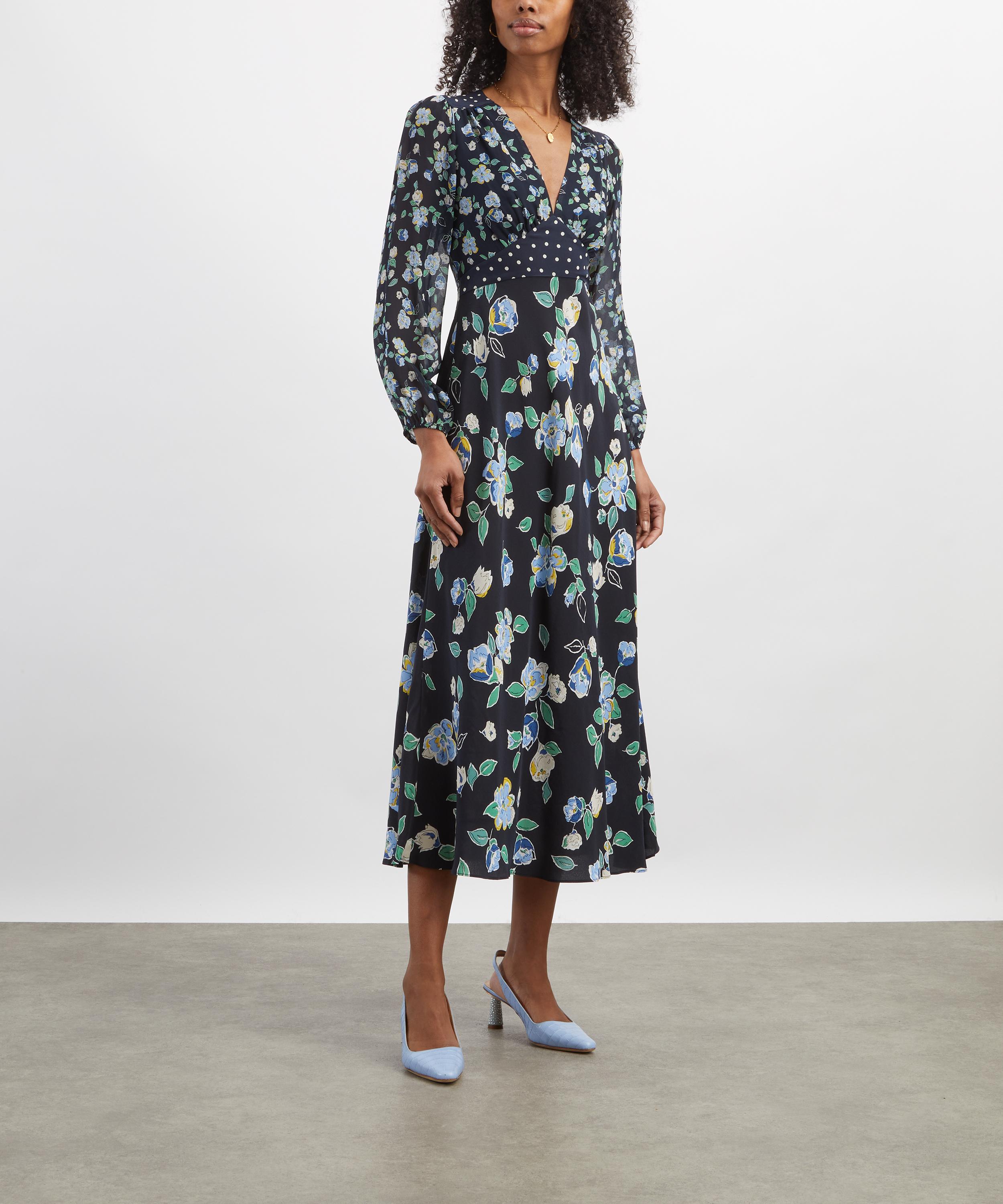 RIXO - Kaila Layla Mix Navy Silk Dress image number 2