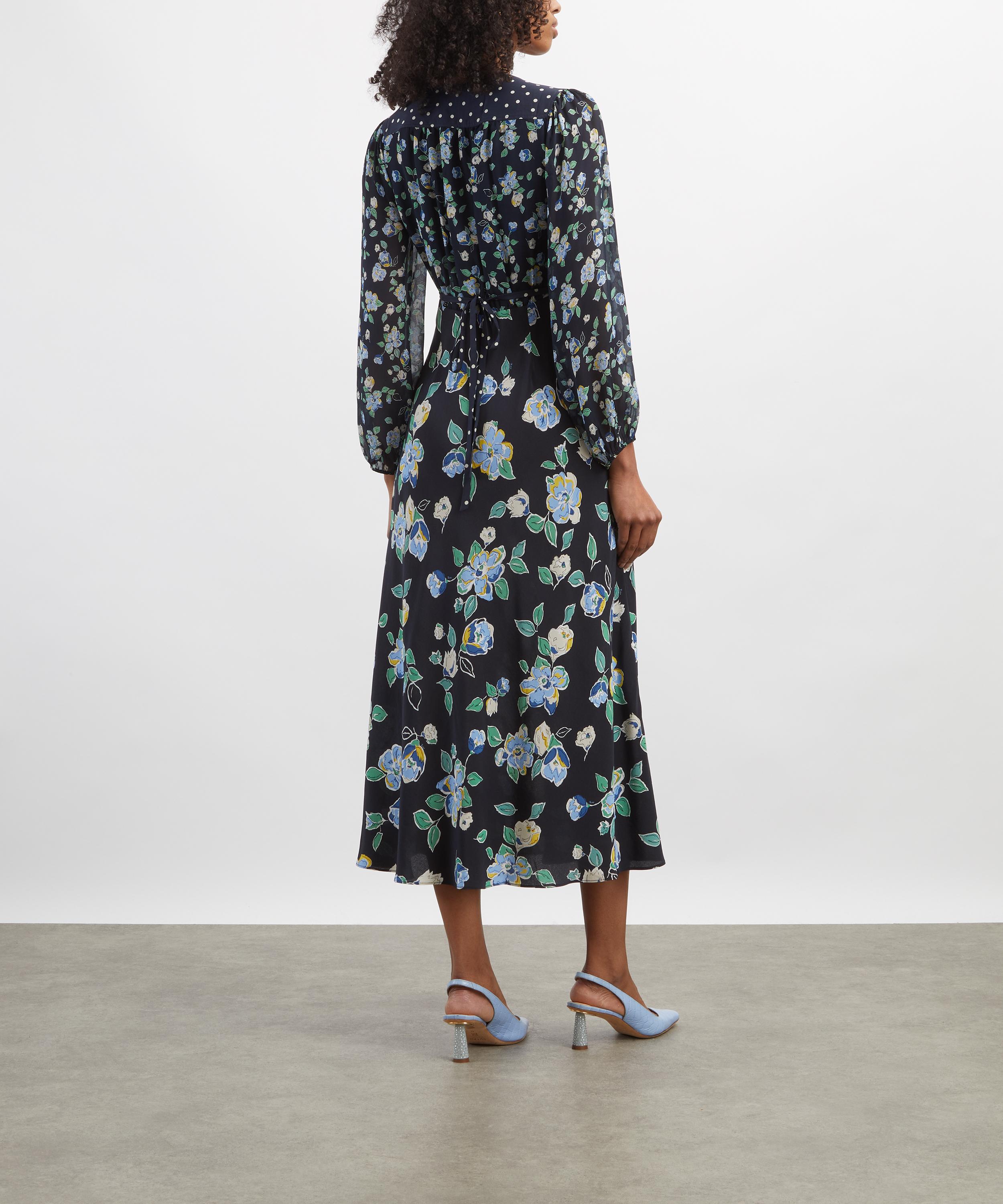 RIXO - Kaila Layla Mix Navy Silk Dress image number 3