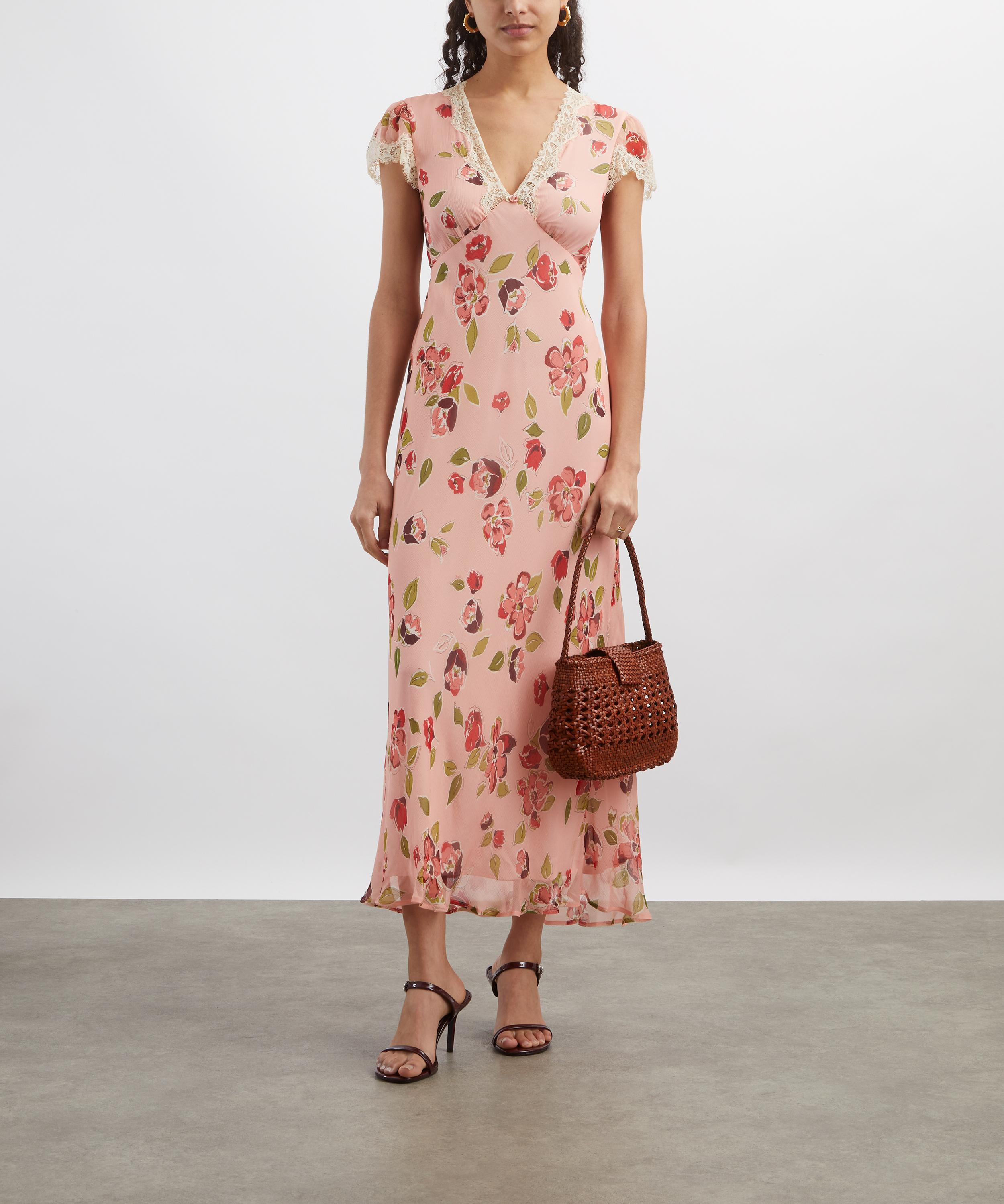 RIXO - Clarice Kimmie Floral Pink Chiffon Midi Dress image number 1