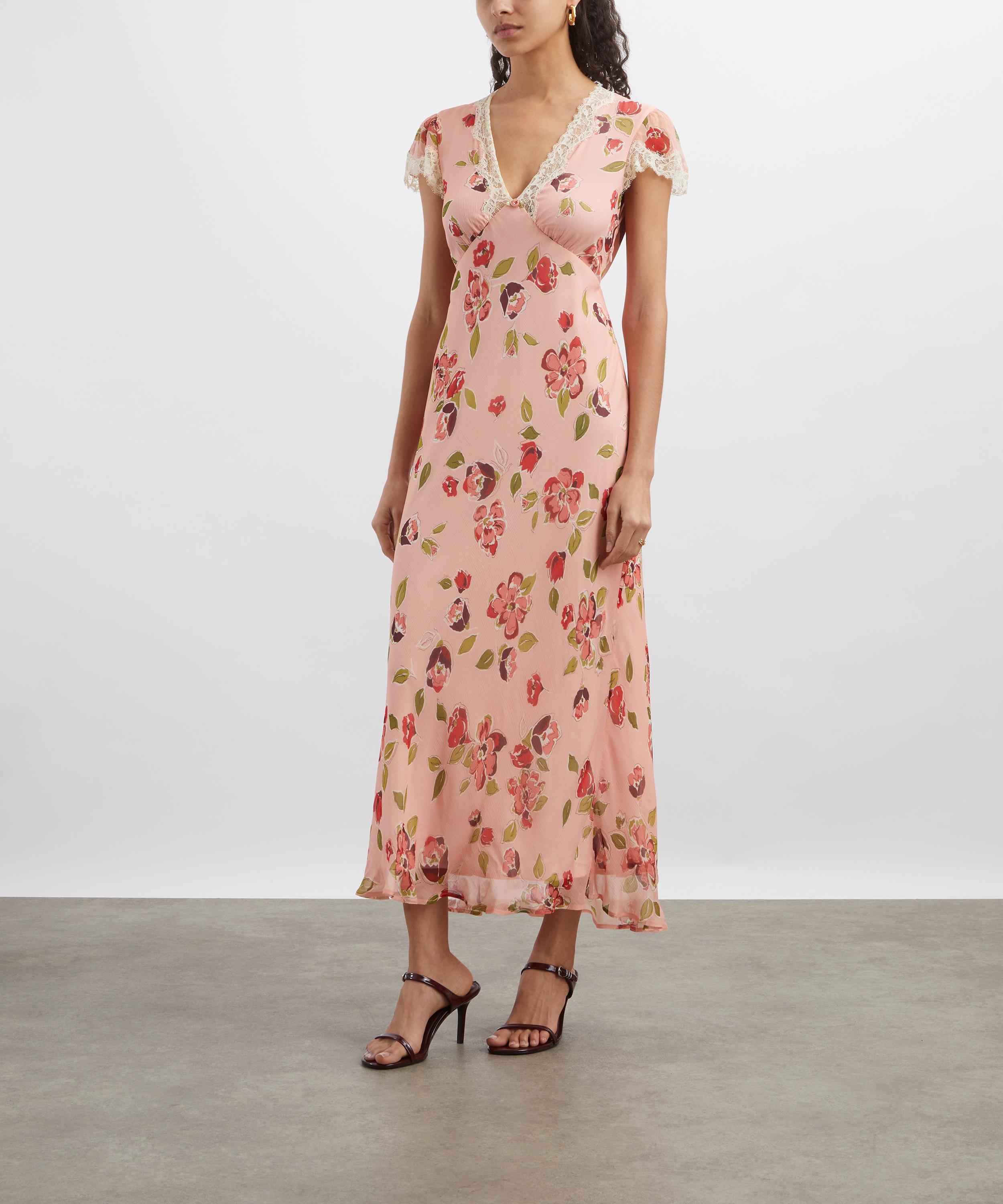 RIXO - Clarice Kimmie Floral Pink Chiffon Midi Dress image number 2