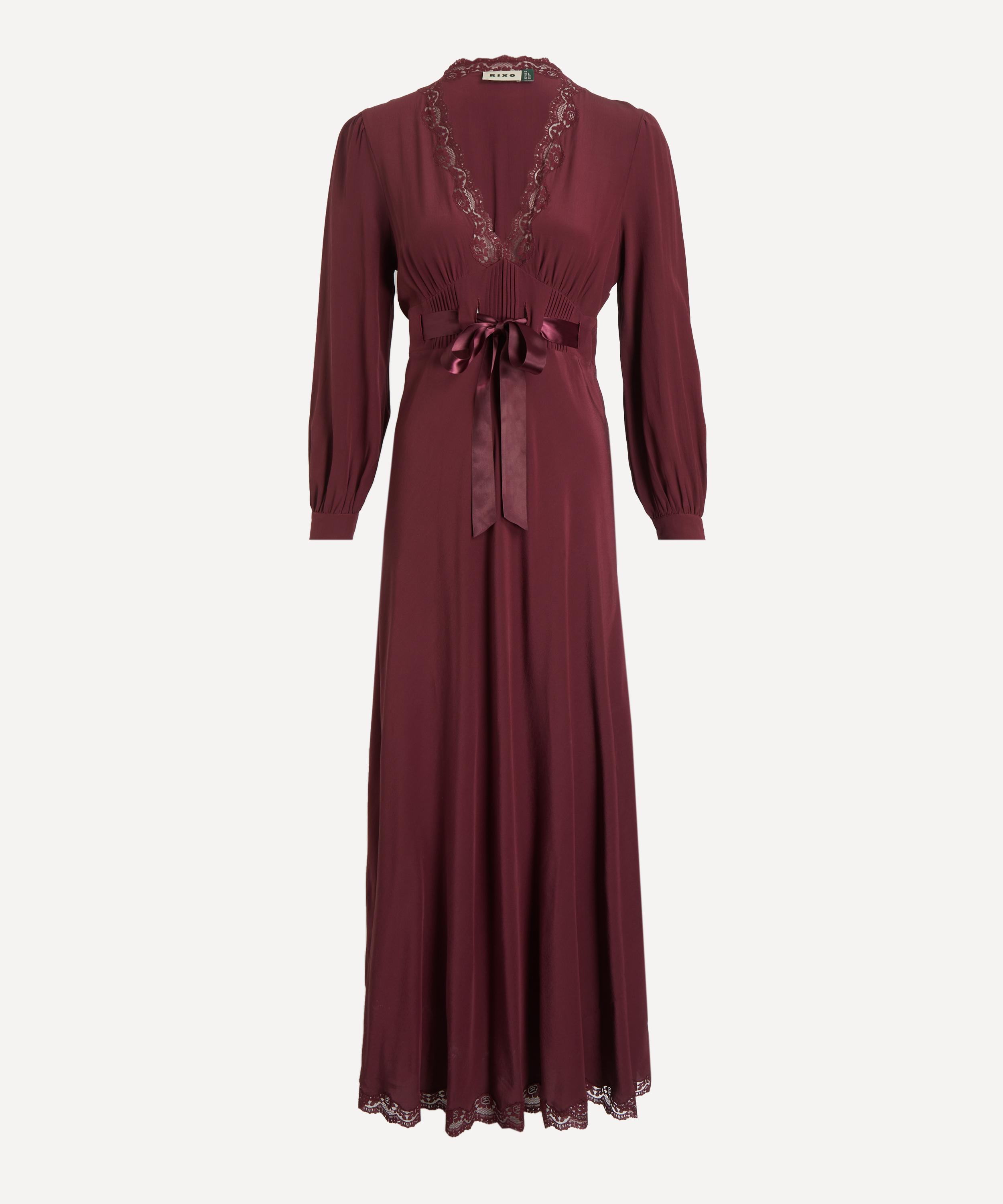 RIXO - Adaline Maroon Silk Midi Dress
