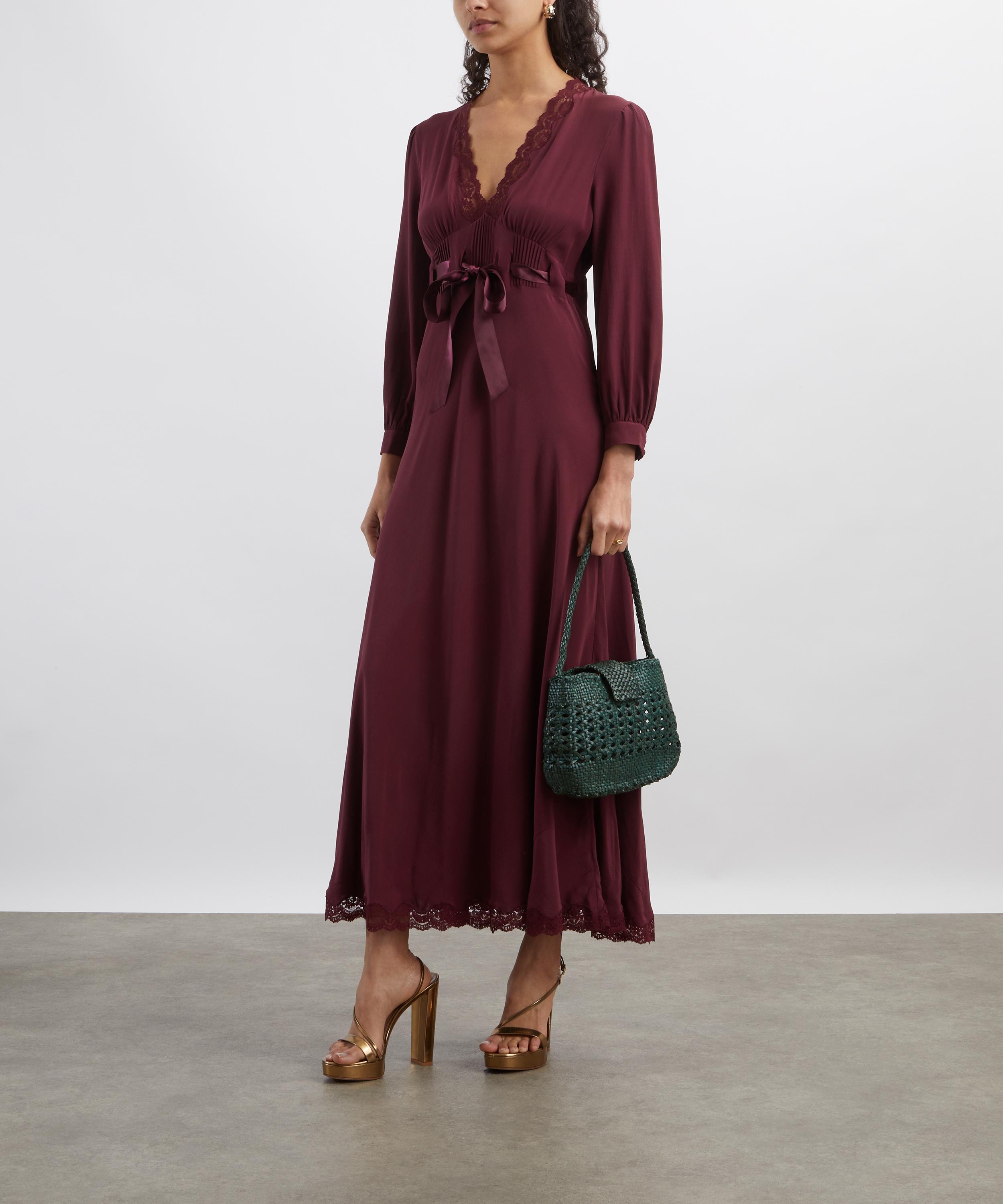 RIXO - Adaline Maroon Silk Midi Dress image number 1