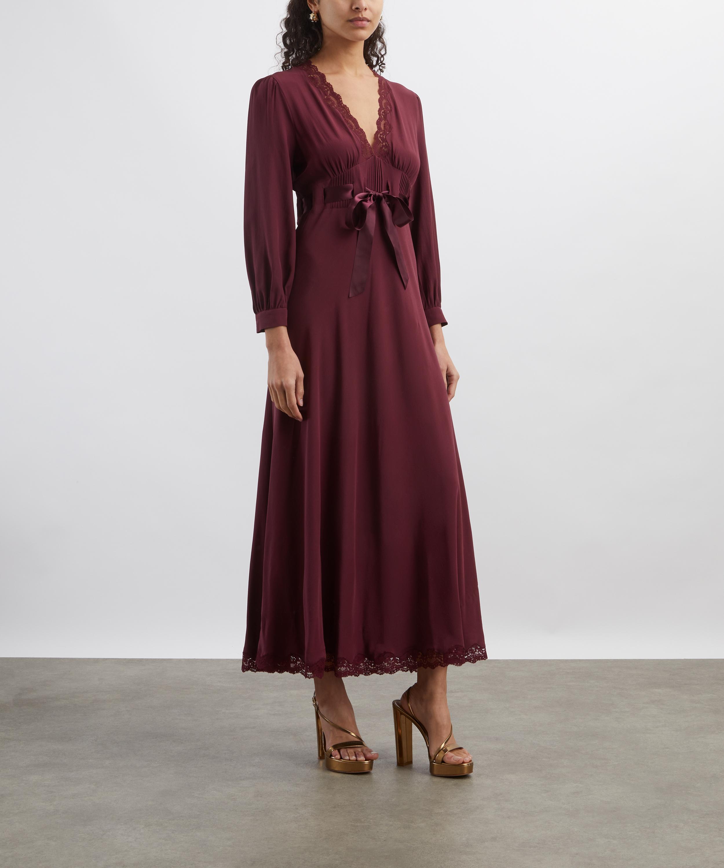 RIXO - Adaline Maroon Silk Midi Dress image number 2
