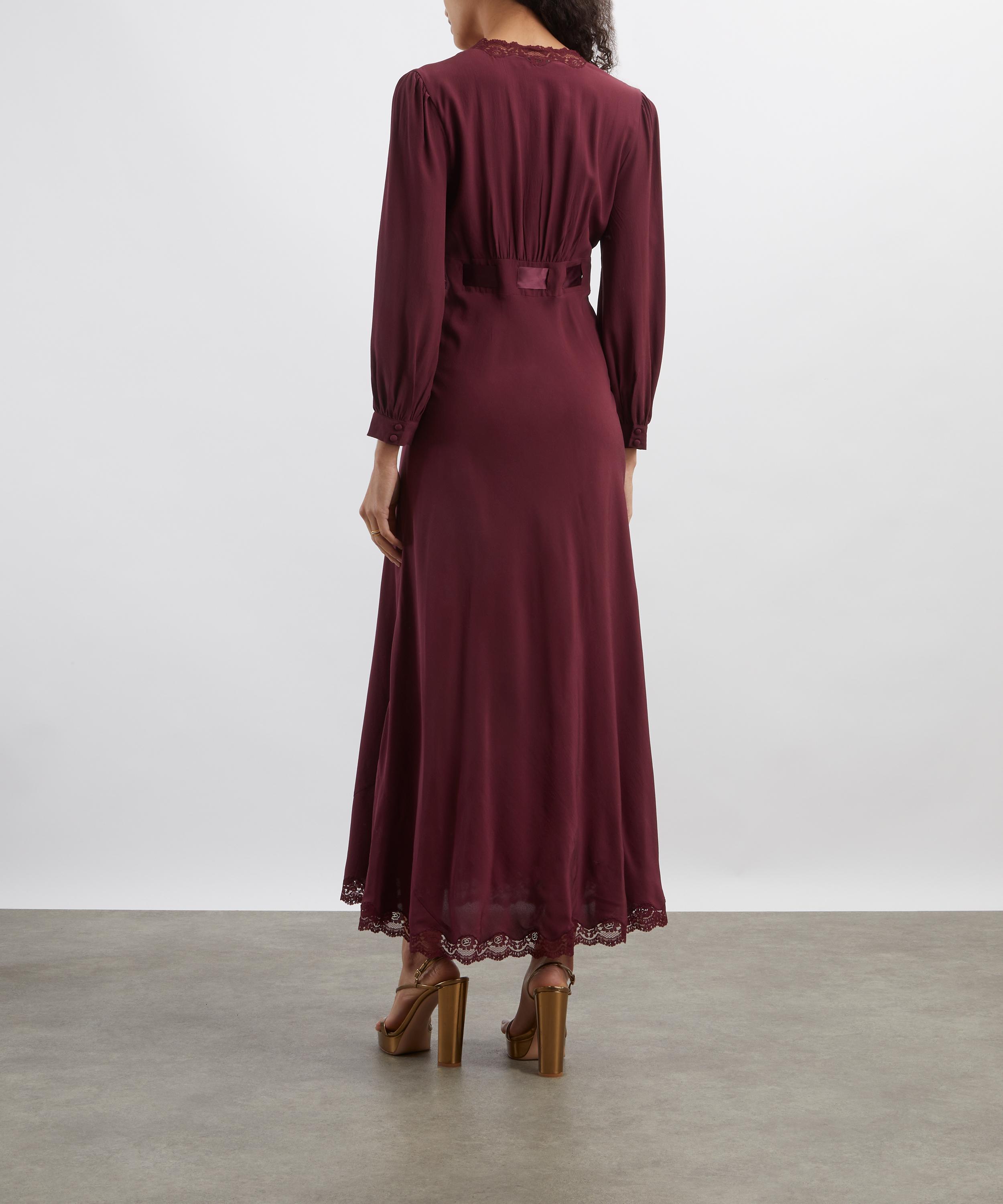 RIXO - Adaline Maroon Silk Midi Dress image number 3