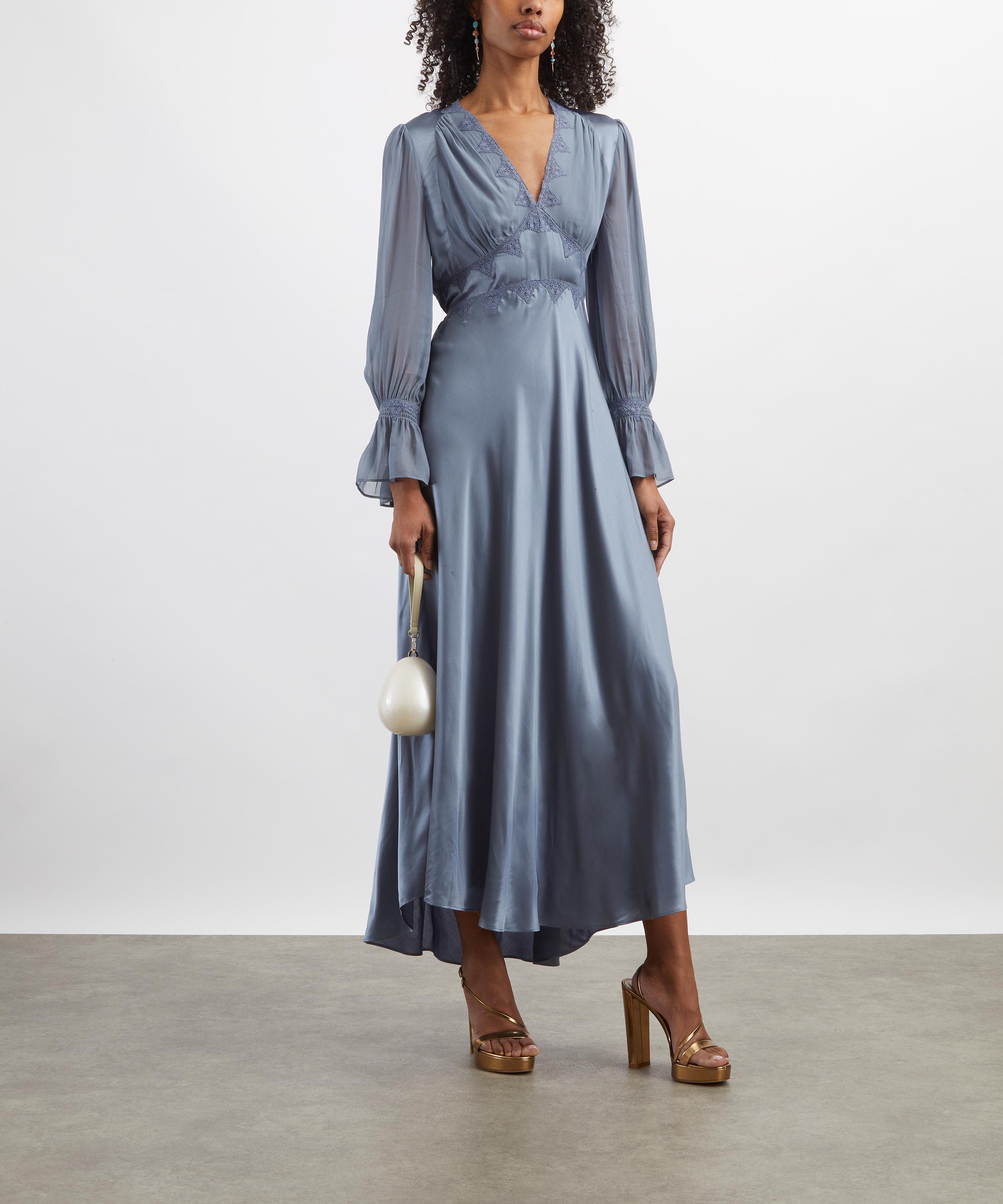 RIXO - Arlena Stone Blue Silk-Satin Dress image number 1