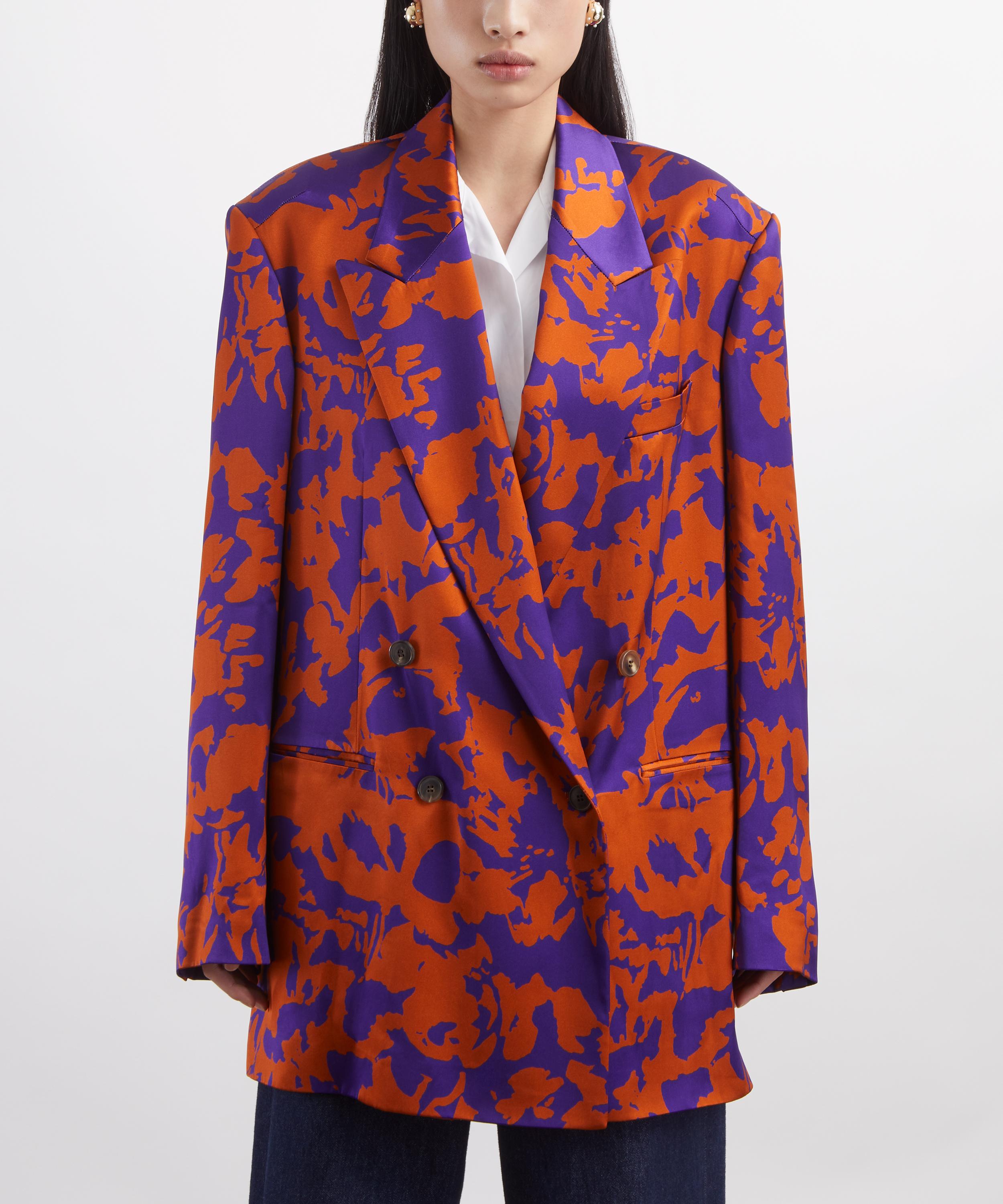 Dries Van Noten - Orange Printed Satin Blazer image number 2