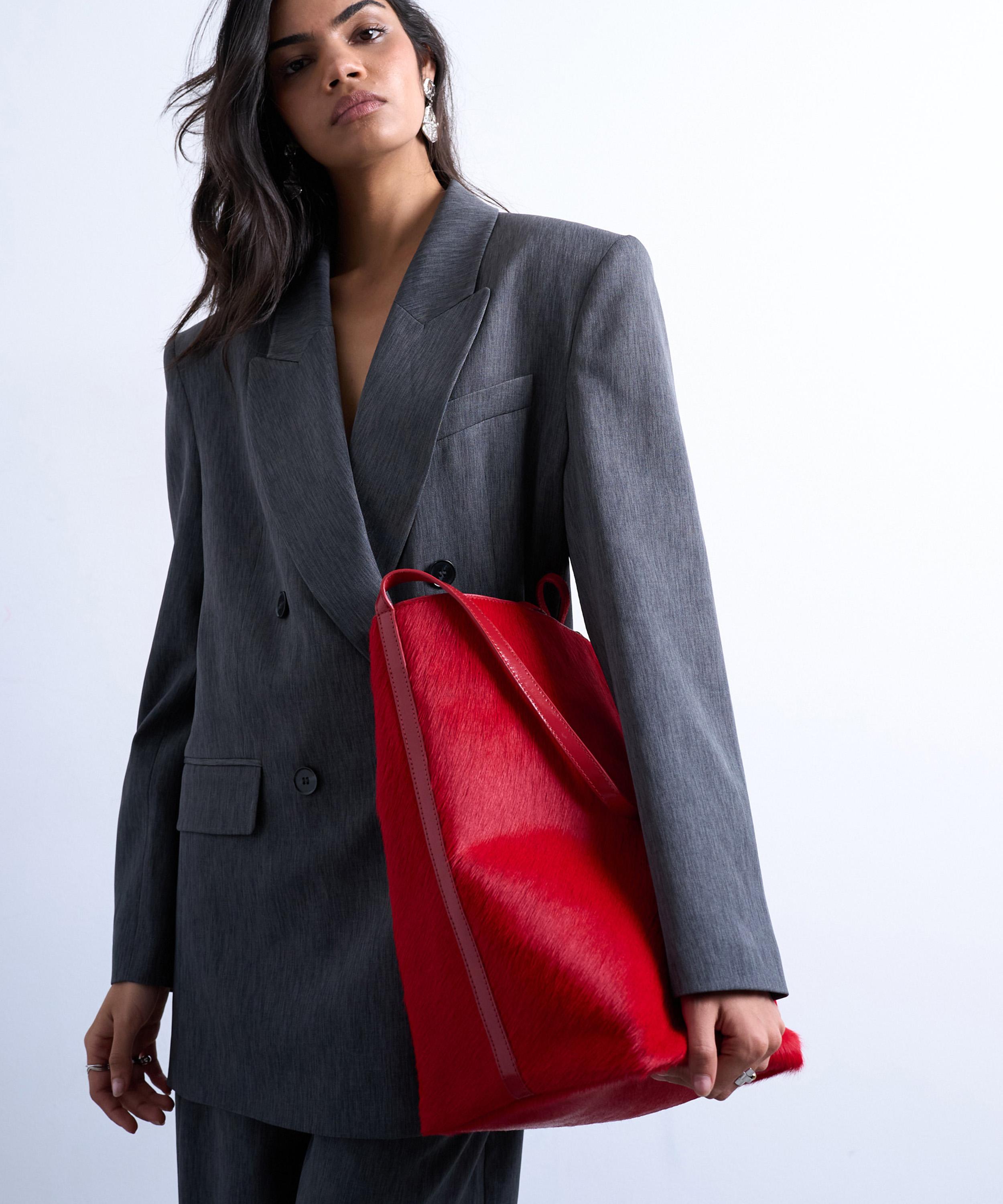 TOPSHOP - Red Luna Hair Leather Tote Bag image number 2