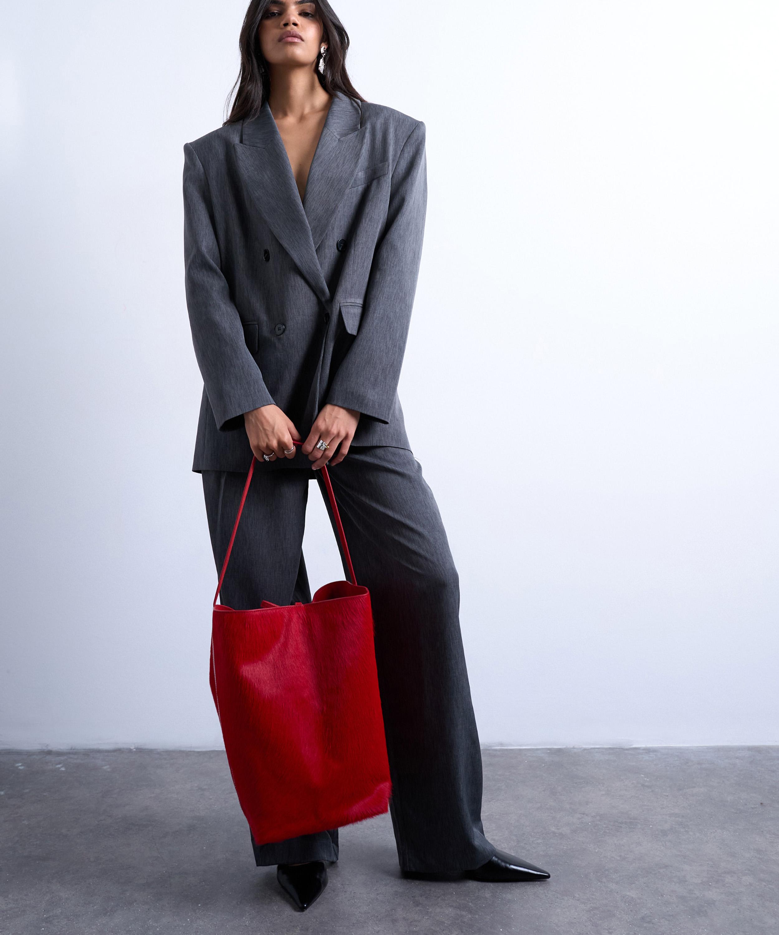 TOPSHOP - Red Luna Hair Leather Tote Bag image number 3