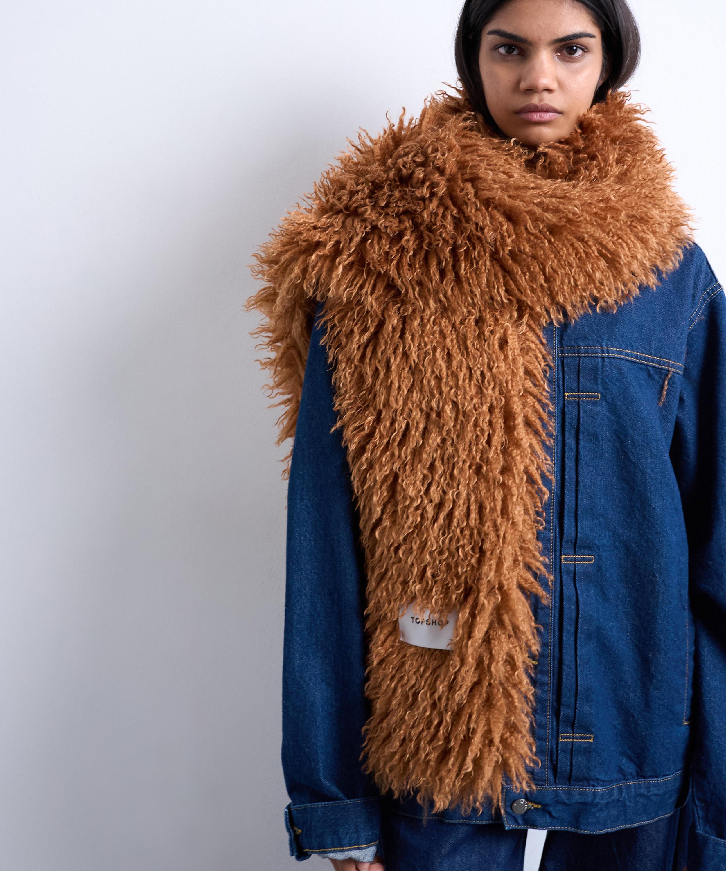 TOPSHOP - Tan Sara Shaggy Faux Fur Blanket Scarf