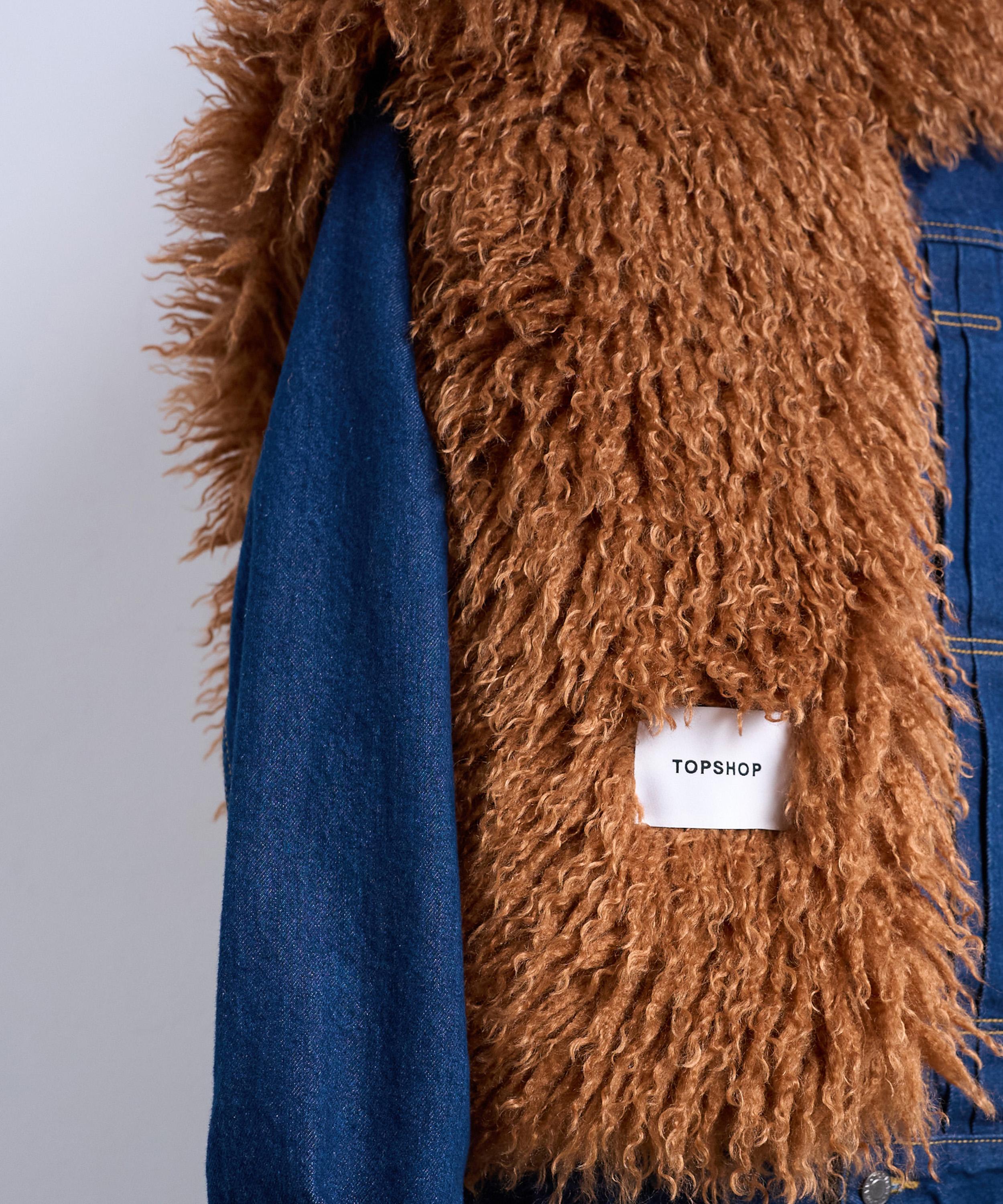 TOPSHOP - Tan Sara Shaggy Faux Fur Blanket Scarf image number 2