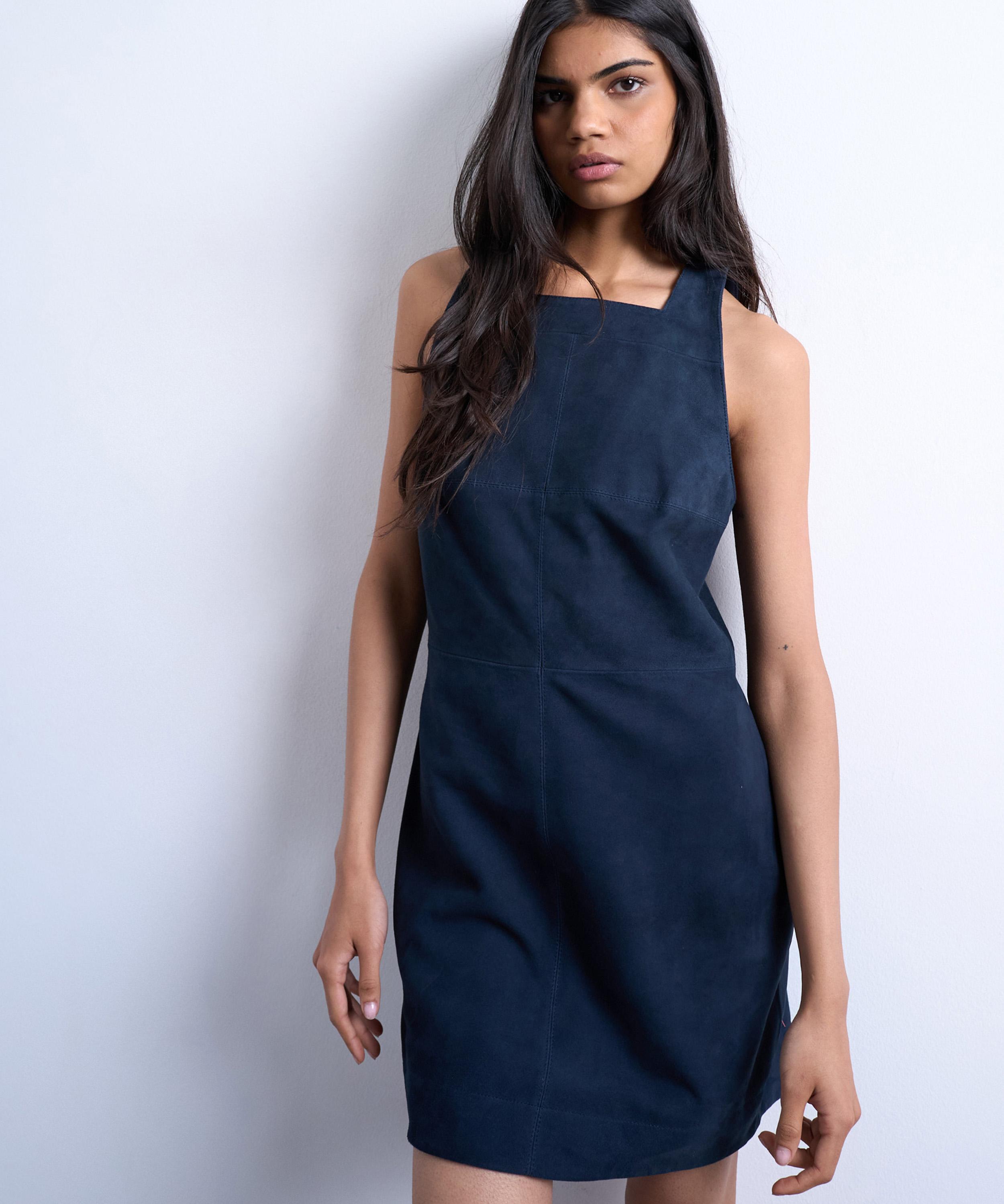 TOPSHOP - Navy Suede Square-Neck Mini Dress