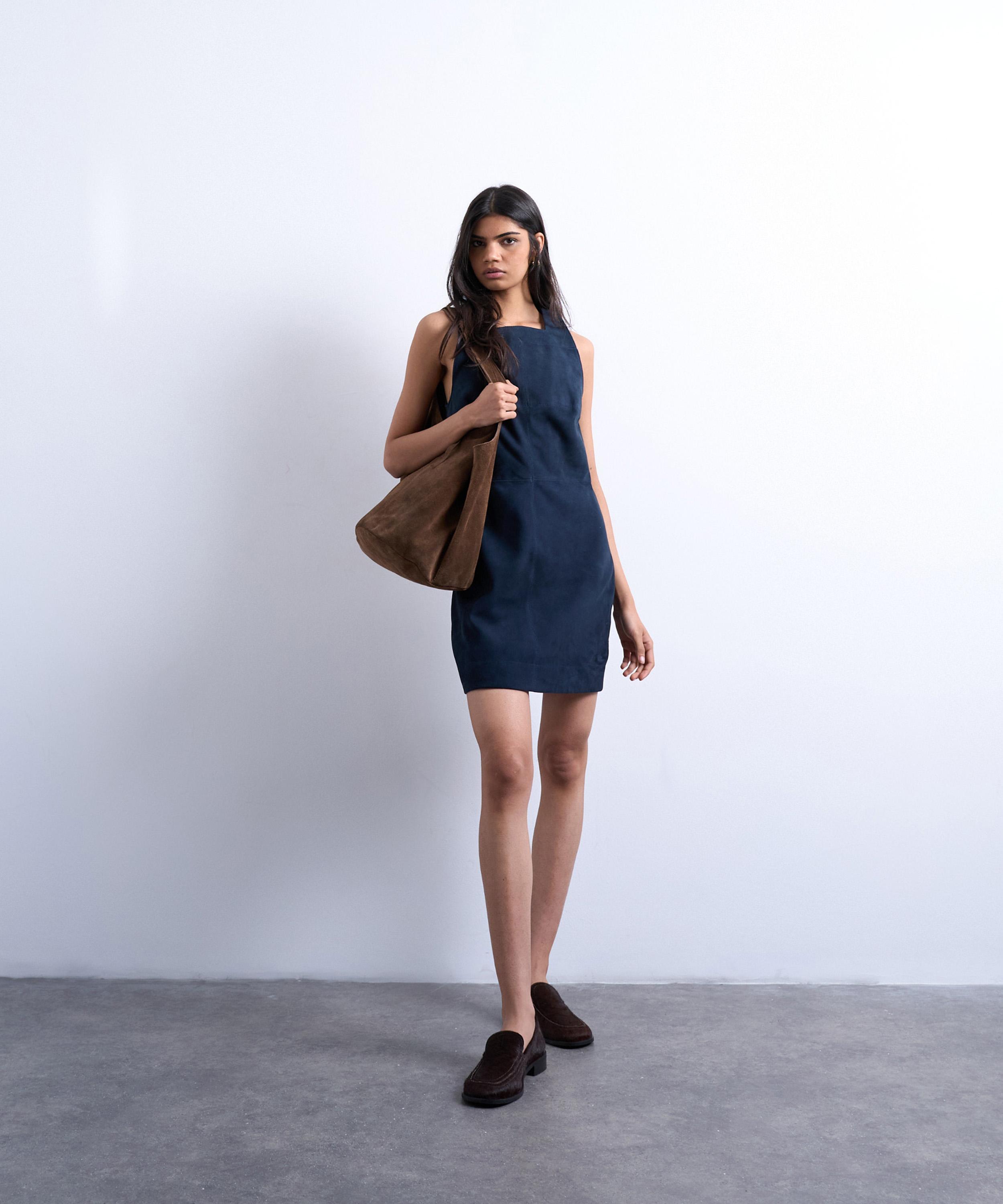 TOPSHOP - Navy Suede Square-Neck Mini Dress image number 1