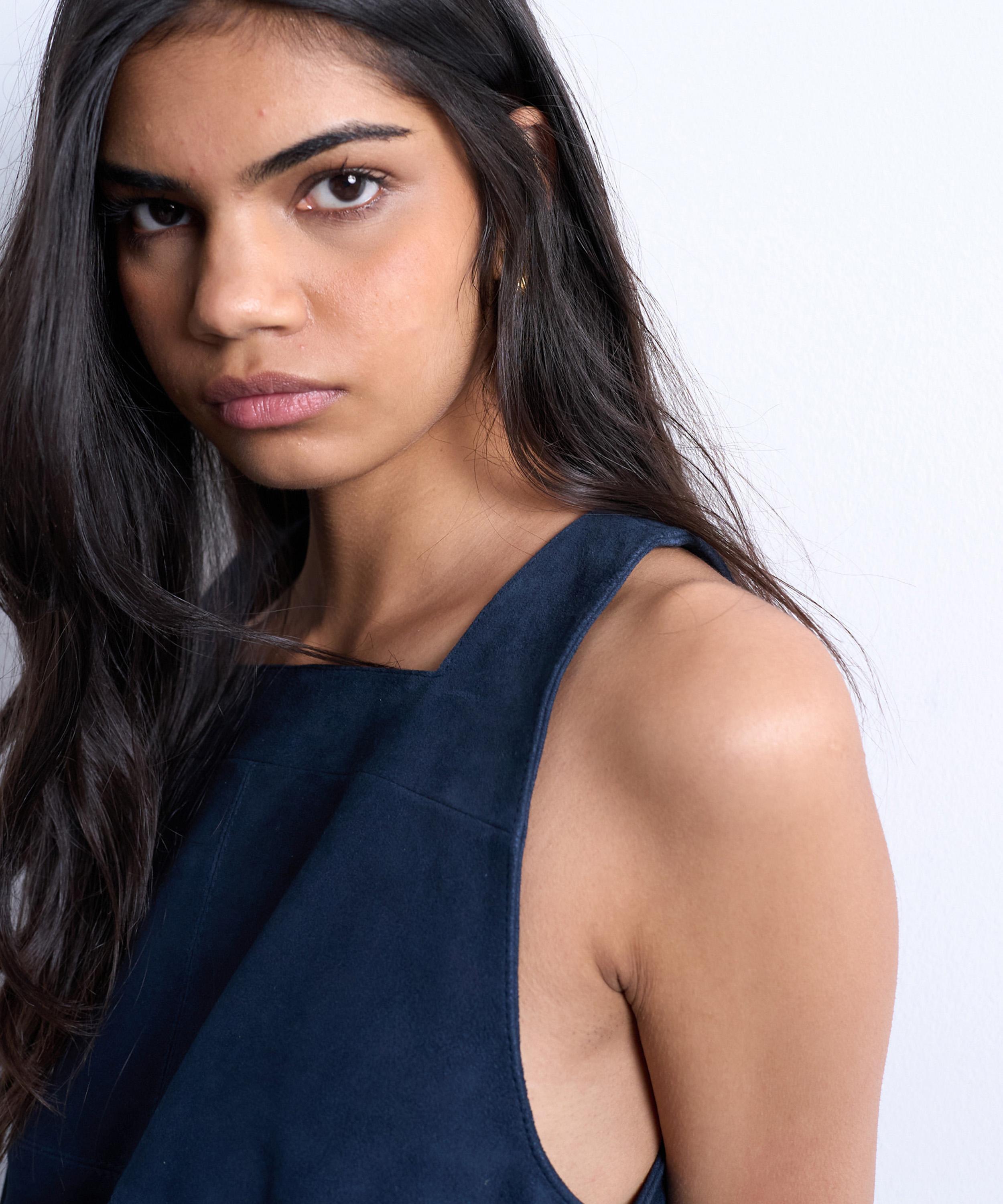 TOPSHOP - Navy Suede Square-Neck Mini Dress image number 3