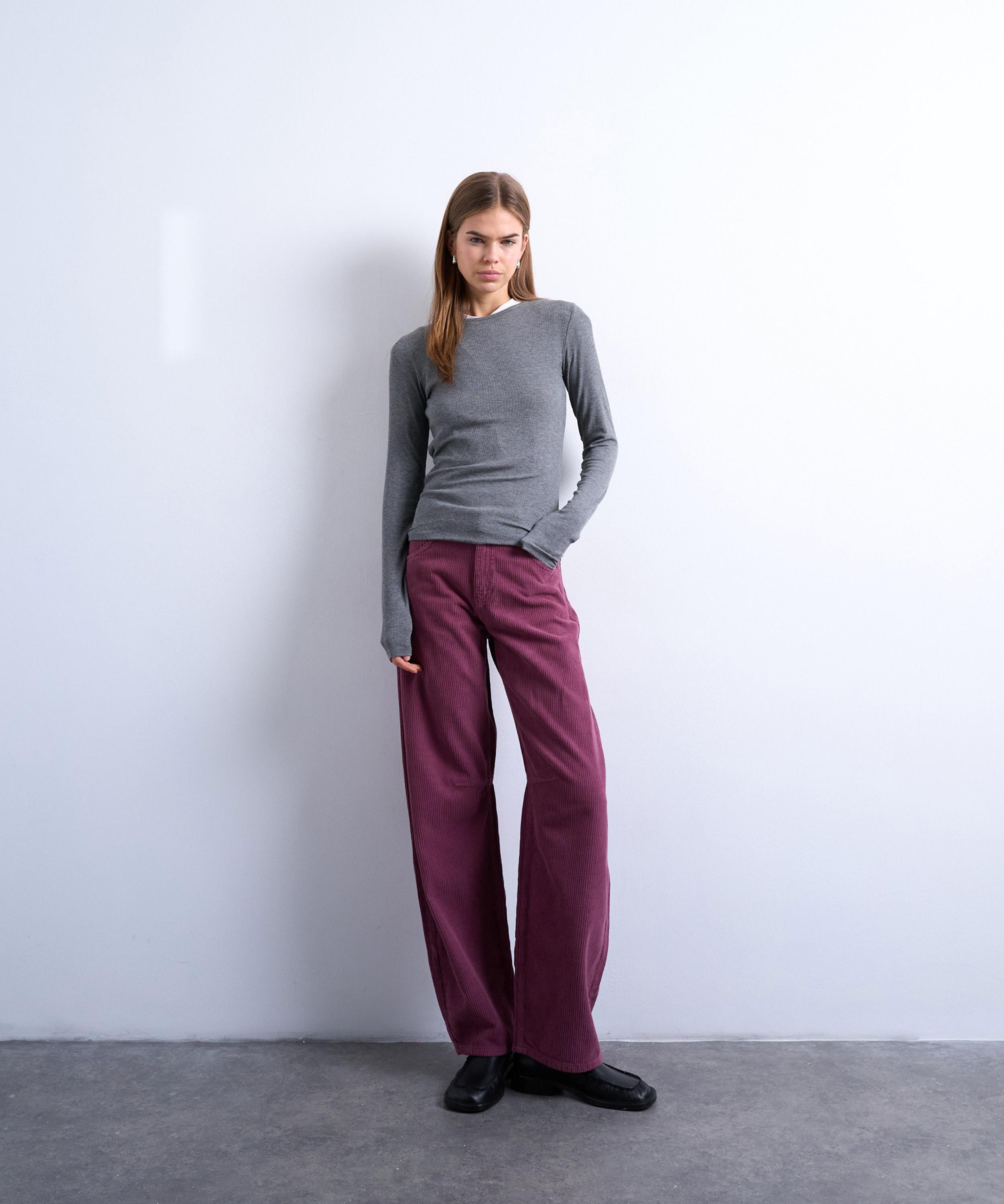 TOPSHOP - Barrel Mid-Rise Jeans in Purple Cord image number 1
