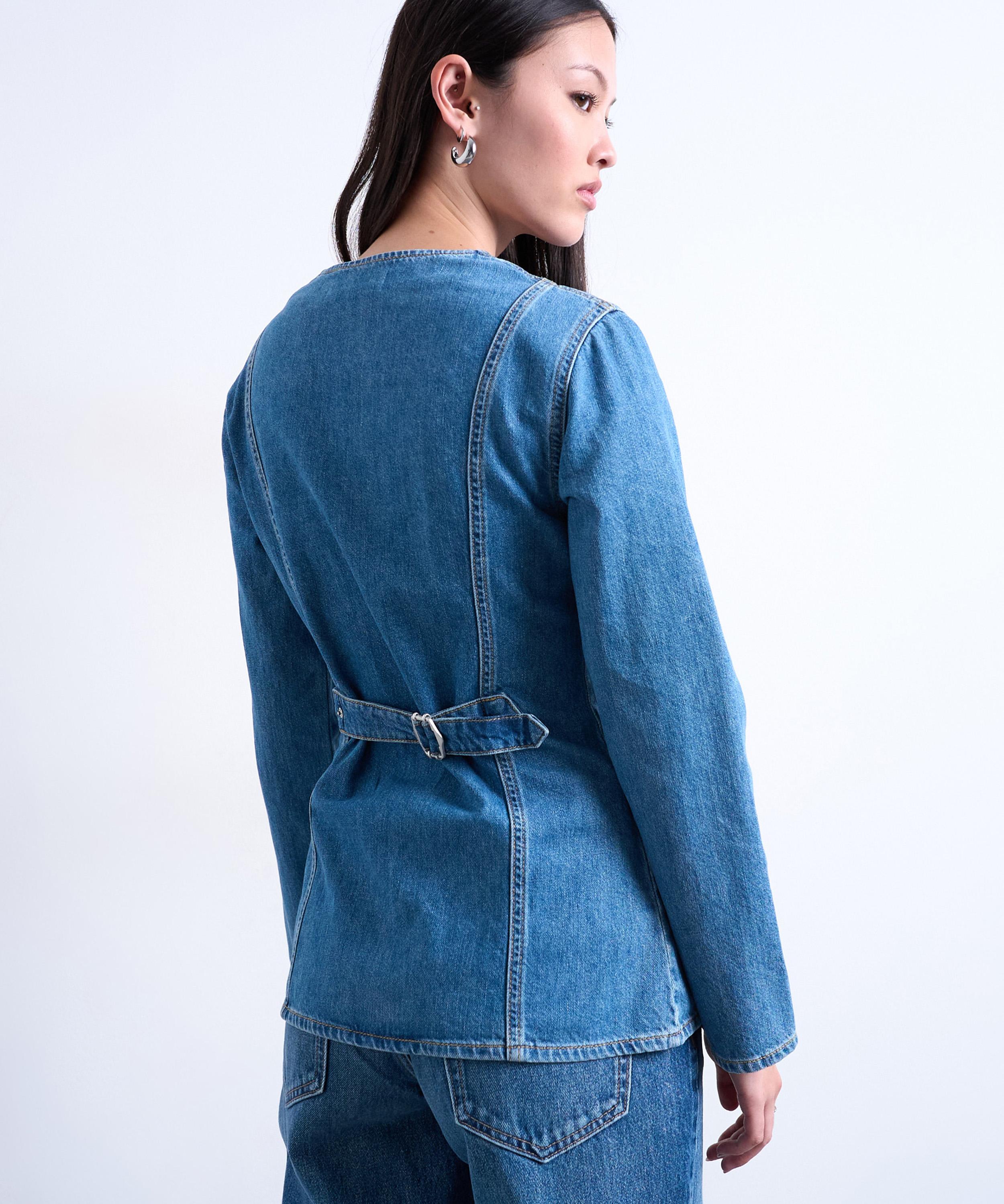 TOPSHOP - Denim V-Neck Cinched Shirt image number 2