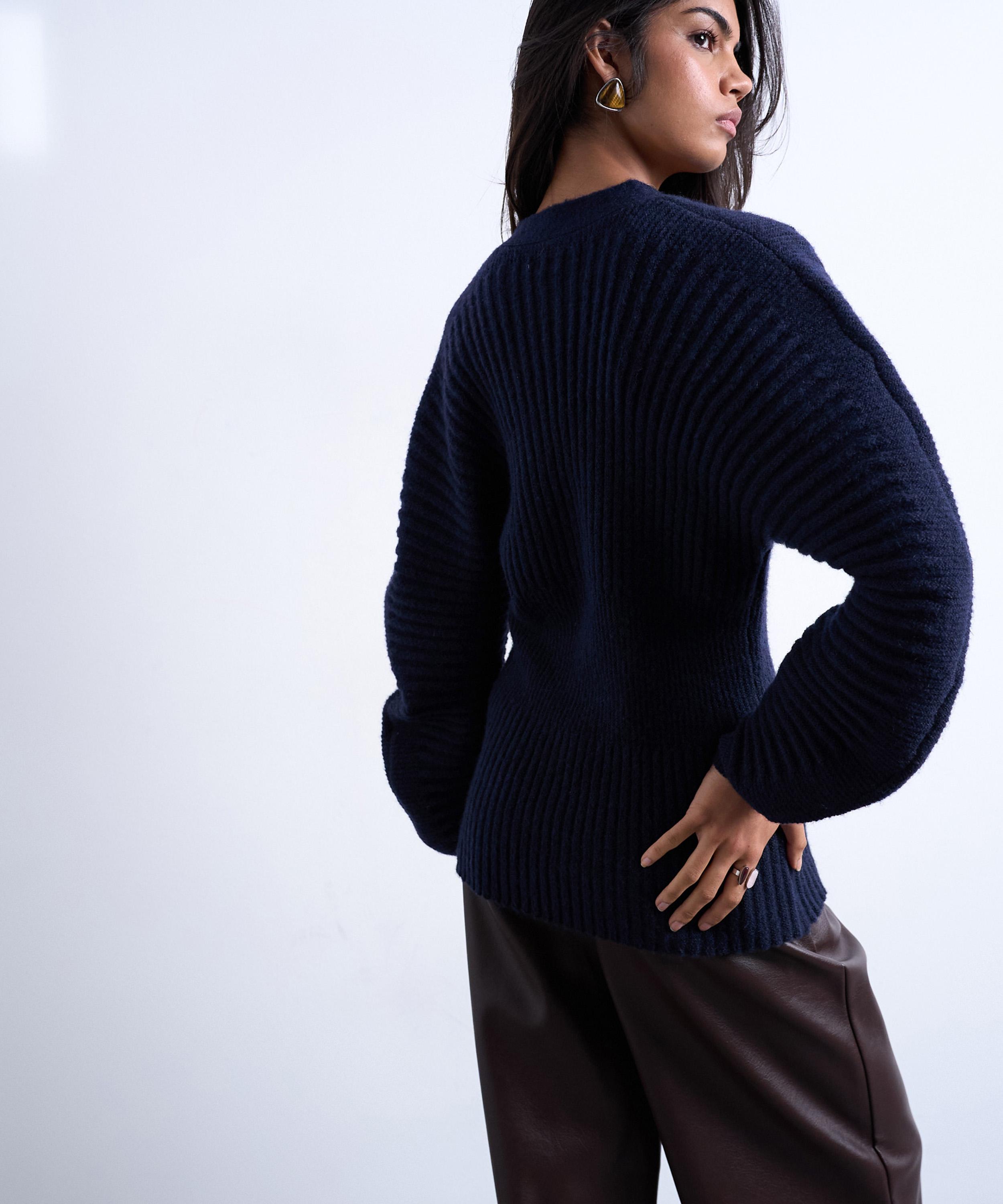 TOPSHOP - Navy Knitted Ovoid Sleeve Cinch Cardigan image number 2