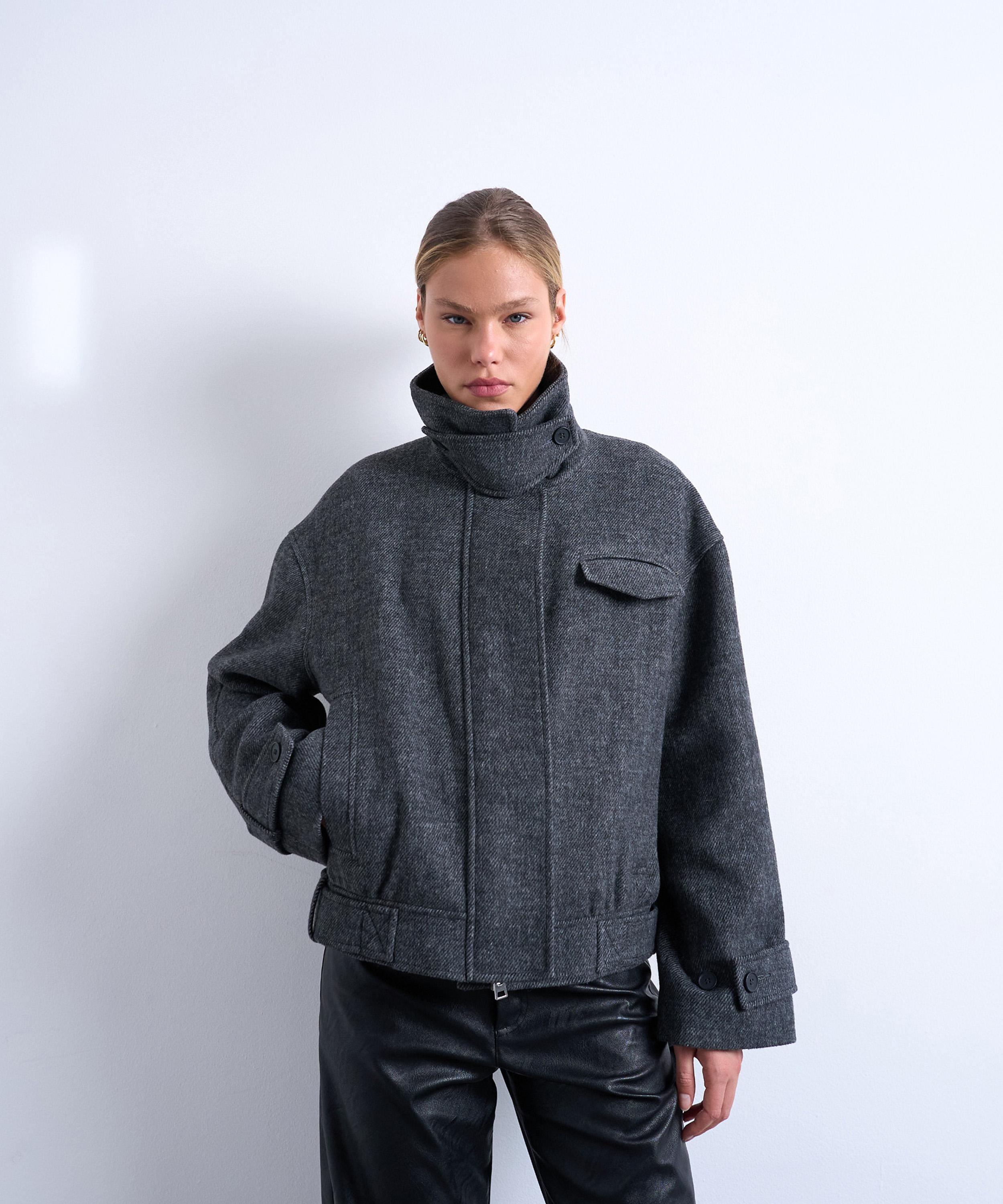 TOPSHOP - Funnel Neck Bomber Jacket with Tab Detail