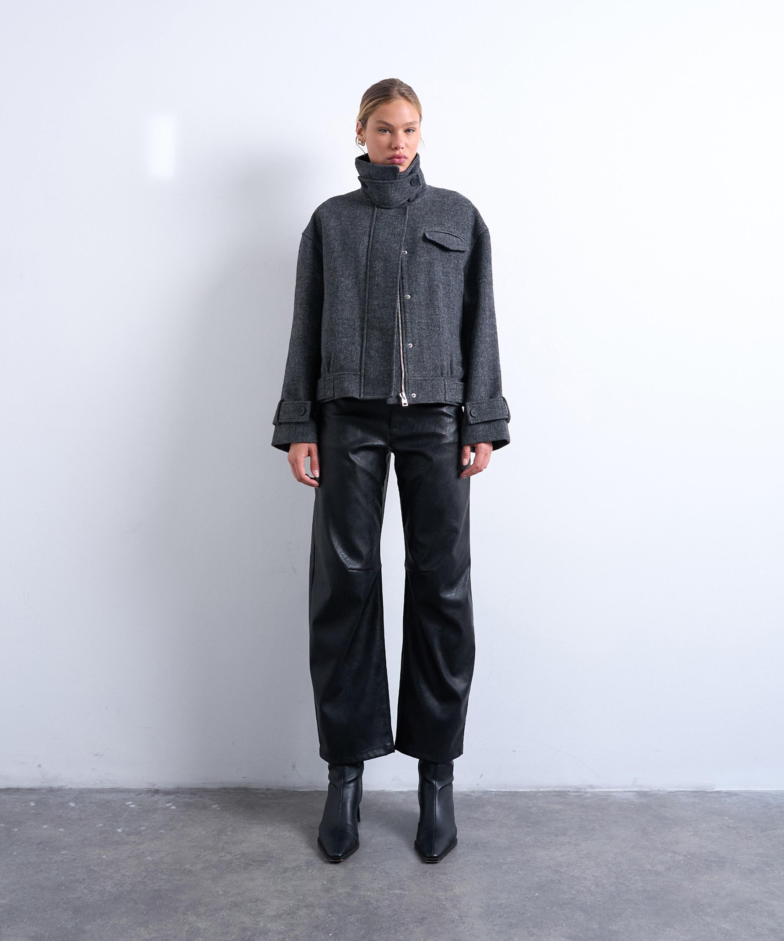 TOPSHOP - Funnel Neck Bomber Jacket with Tab Detail image number 1