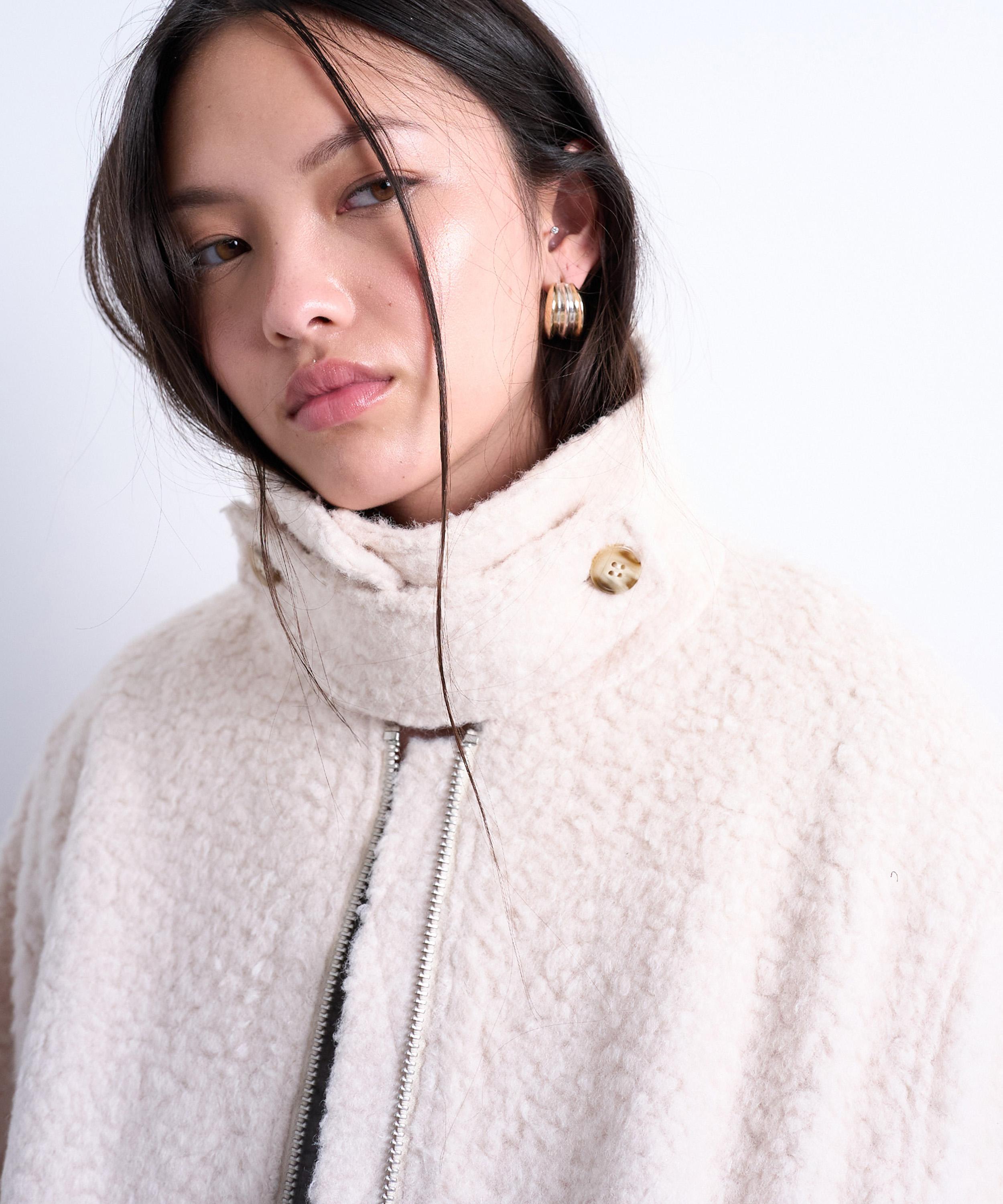 TOPSHOP - Funnel Boucle Tab Detail Bomber Jacket image number 2