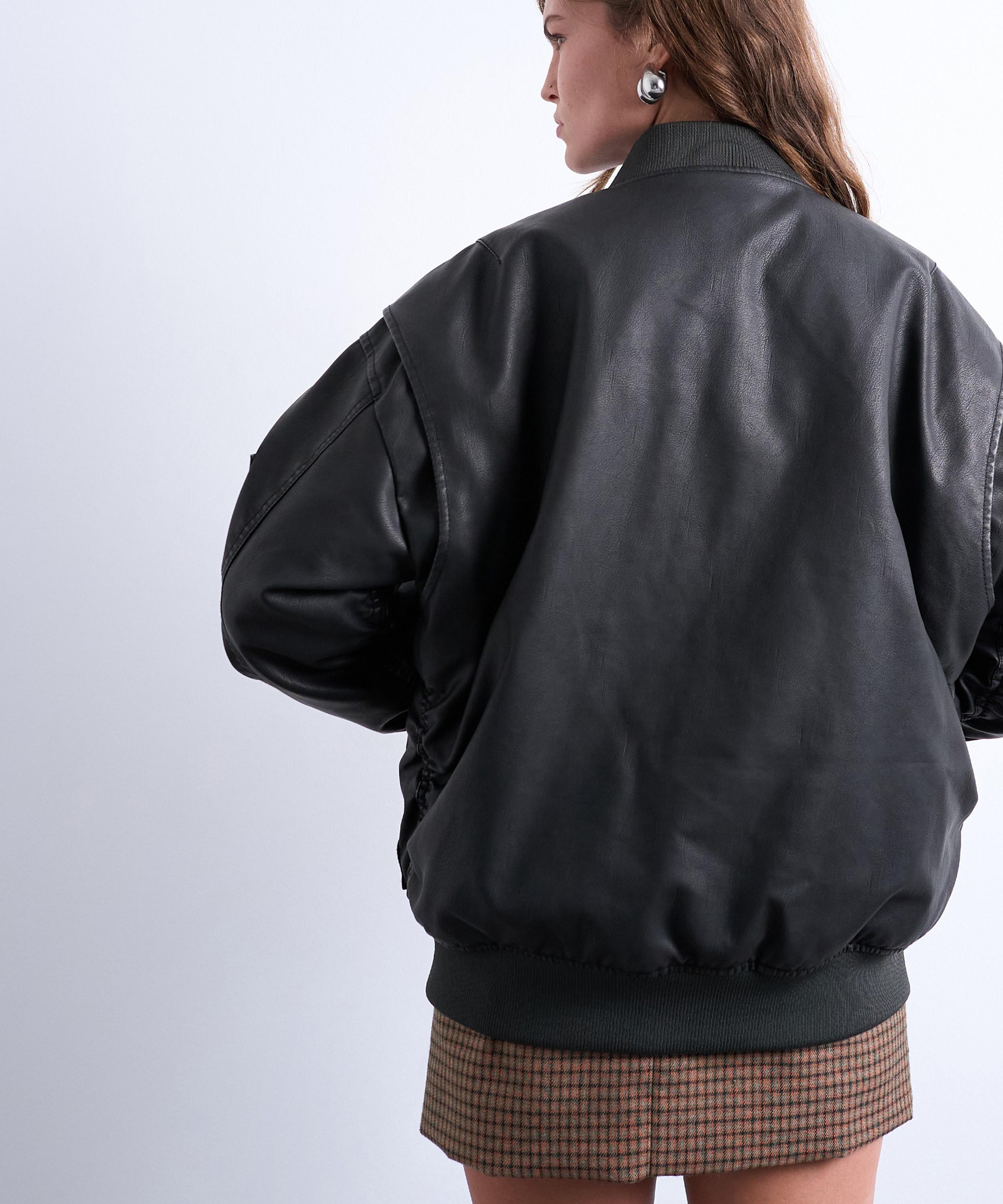 TOPSHOP - Black Faux Leather MA1 Bomber Jacket image number 1