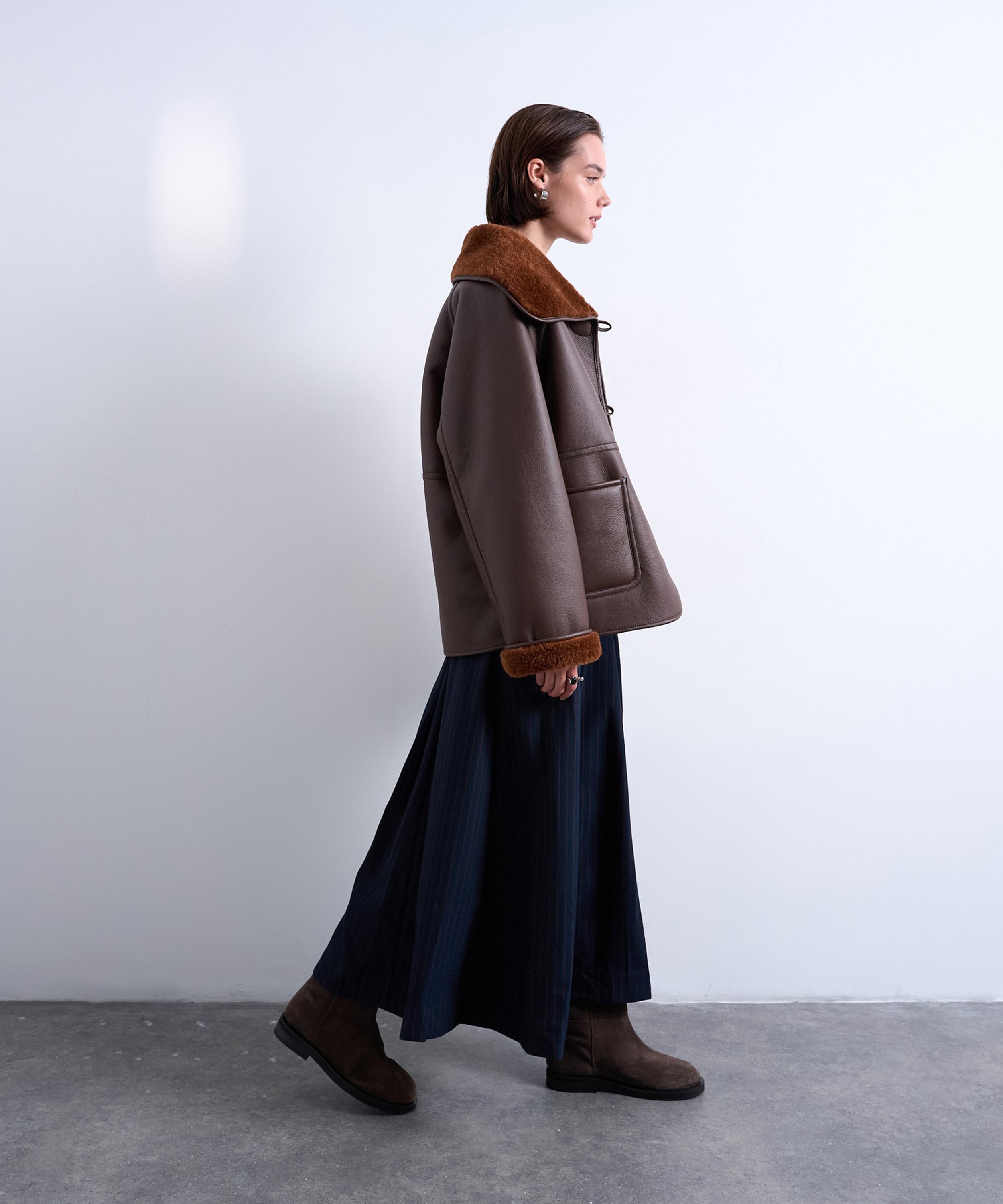 TOPSHOP - Faux Shearling Oversized Reversible Coat with Button Loops