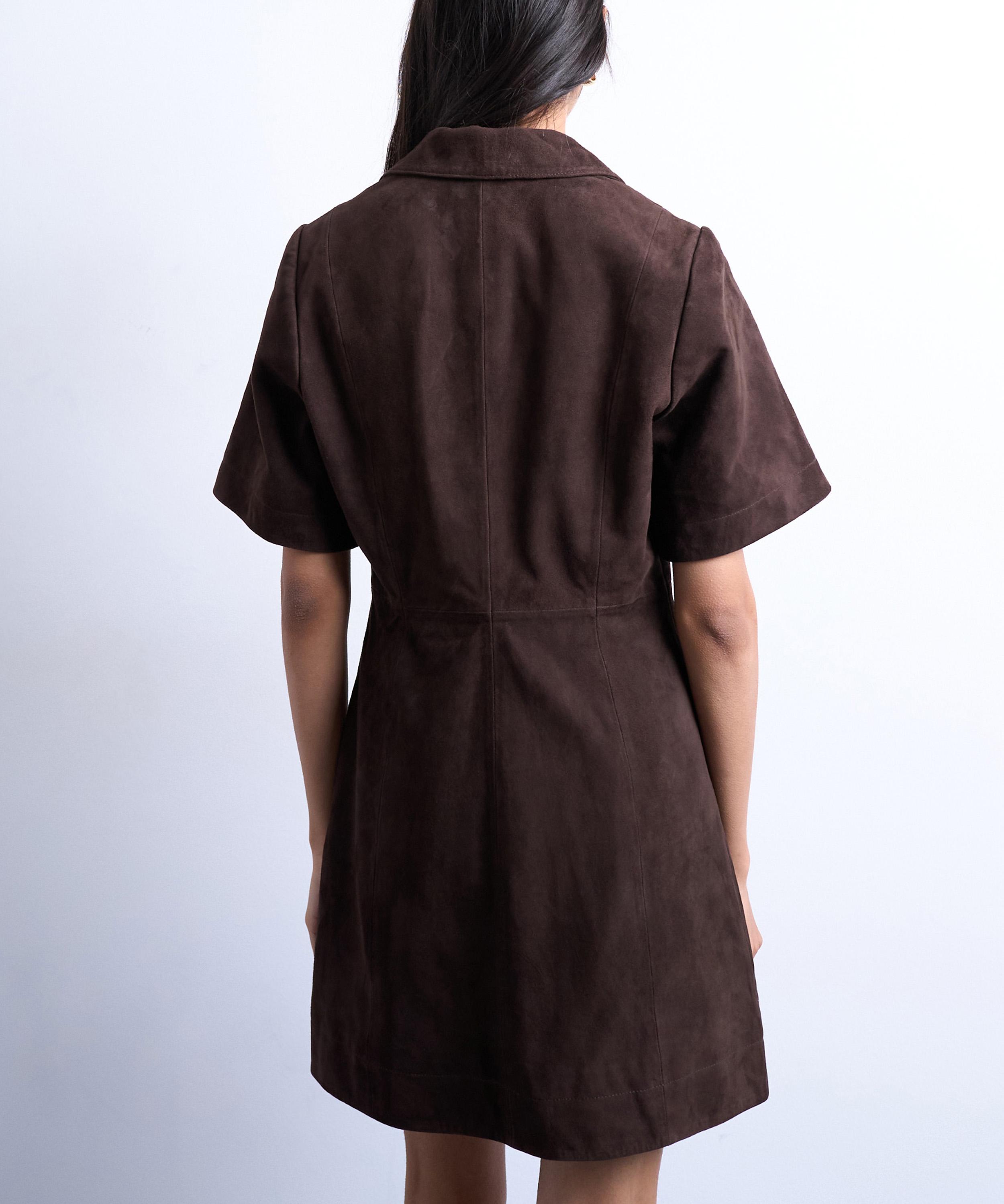 TOPSHOP - Real Suede Open Collar Mini Shirt Dress image number 3