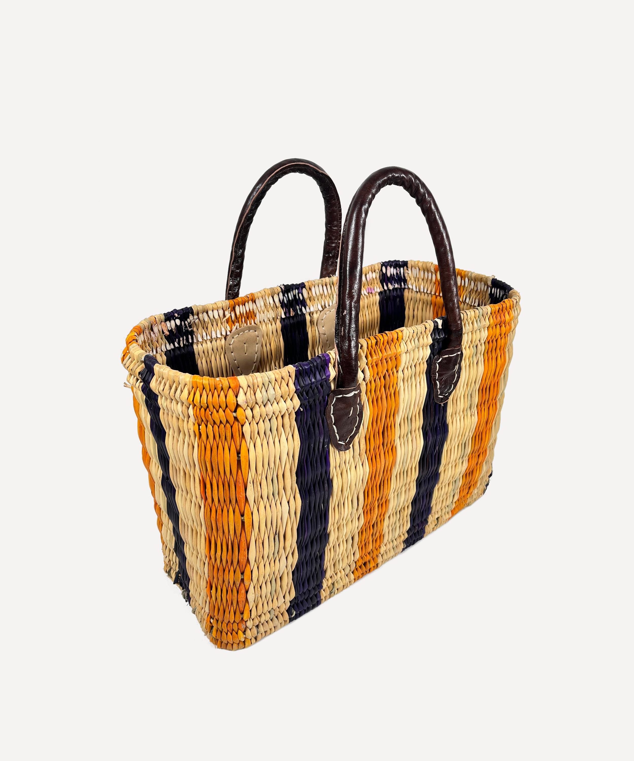 Jarapa - Moroccan Weave Striped Leather-Trim Basket image number 1