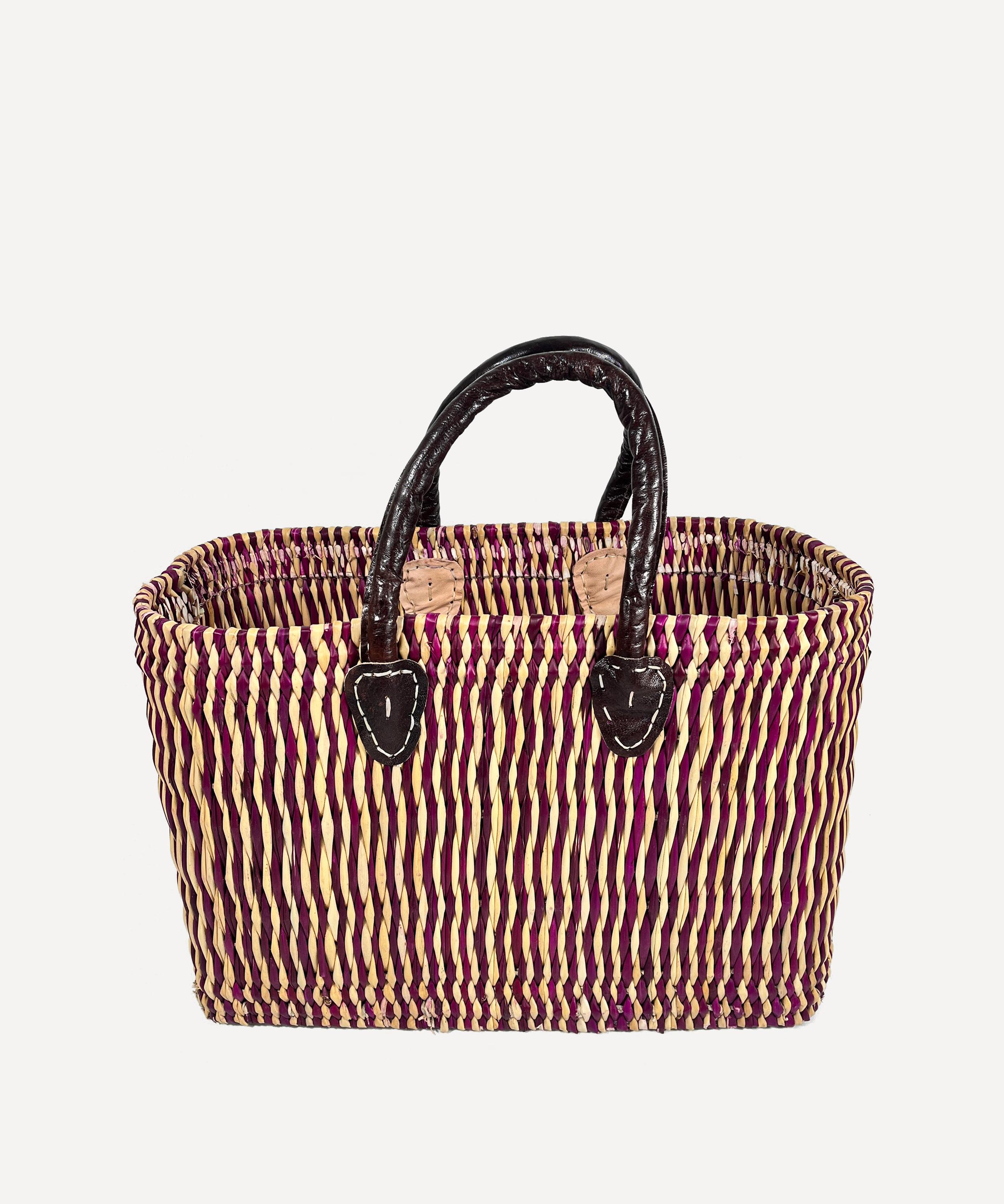 Jarapa - Moroccan Weave Striped Leather-Trim Basket