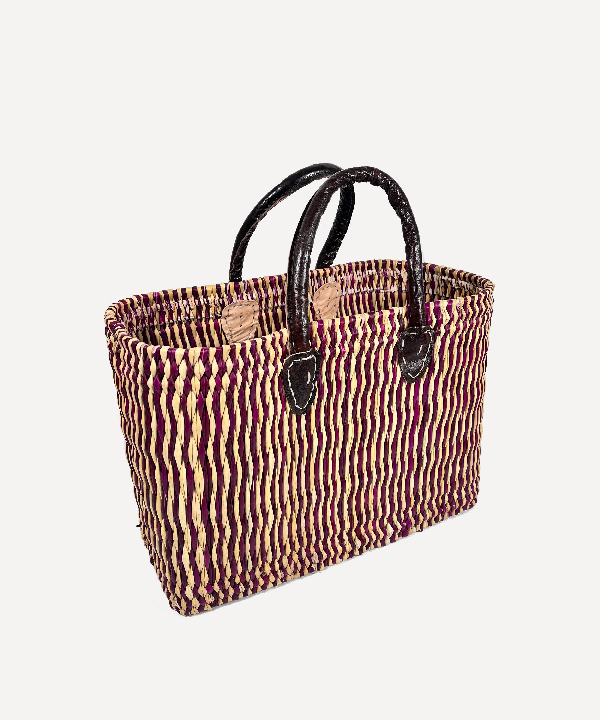 Jarapa - Moroccan Weave Striped Leather-Trim Basket image number 1
