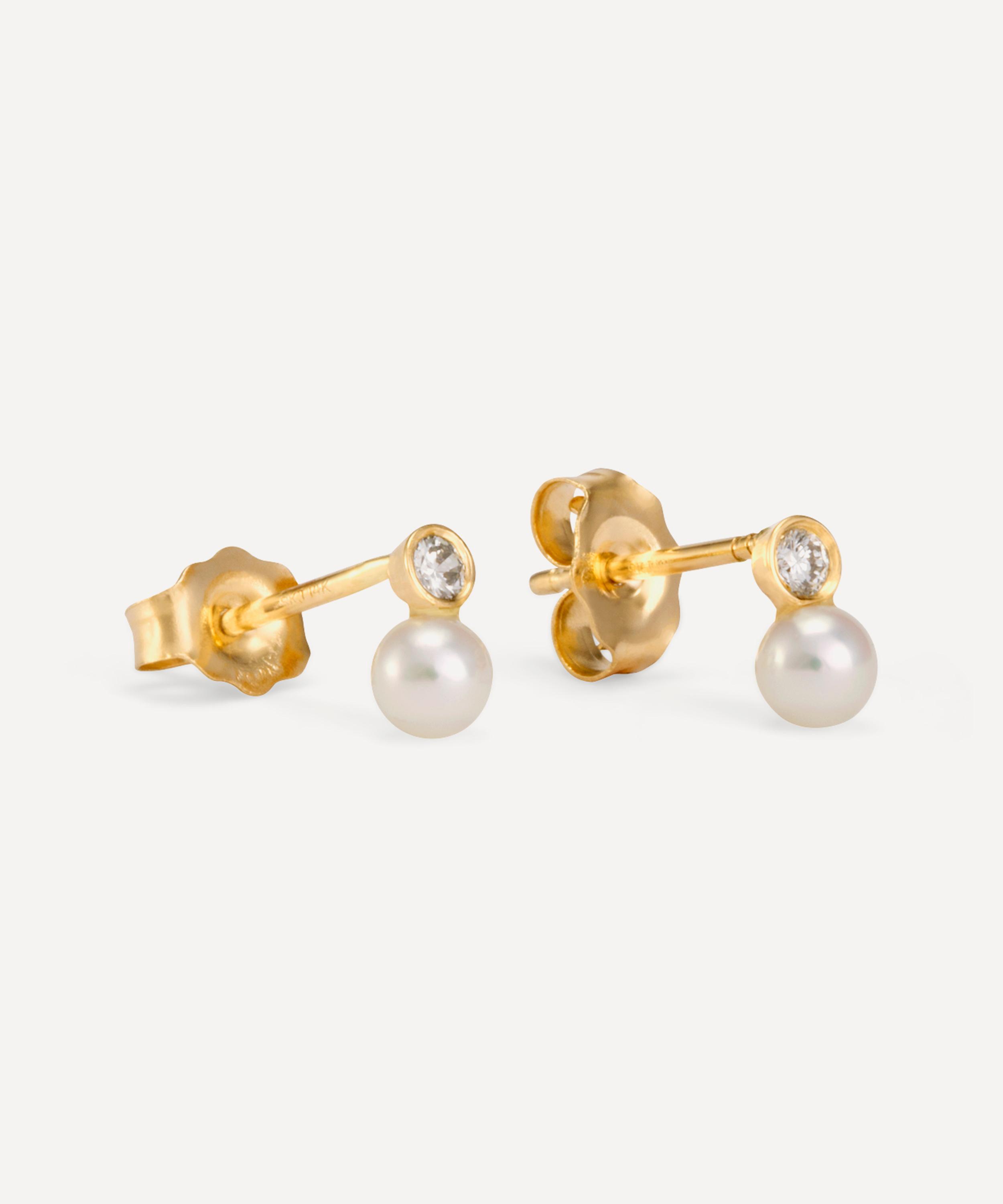 Satomi Kawakita - 14ct Gold Mixed Media Pearl and Diamond Stud Earrings image number 1