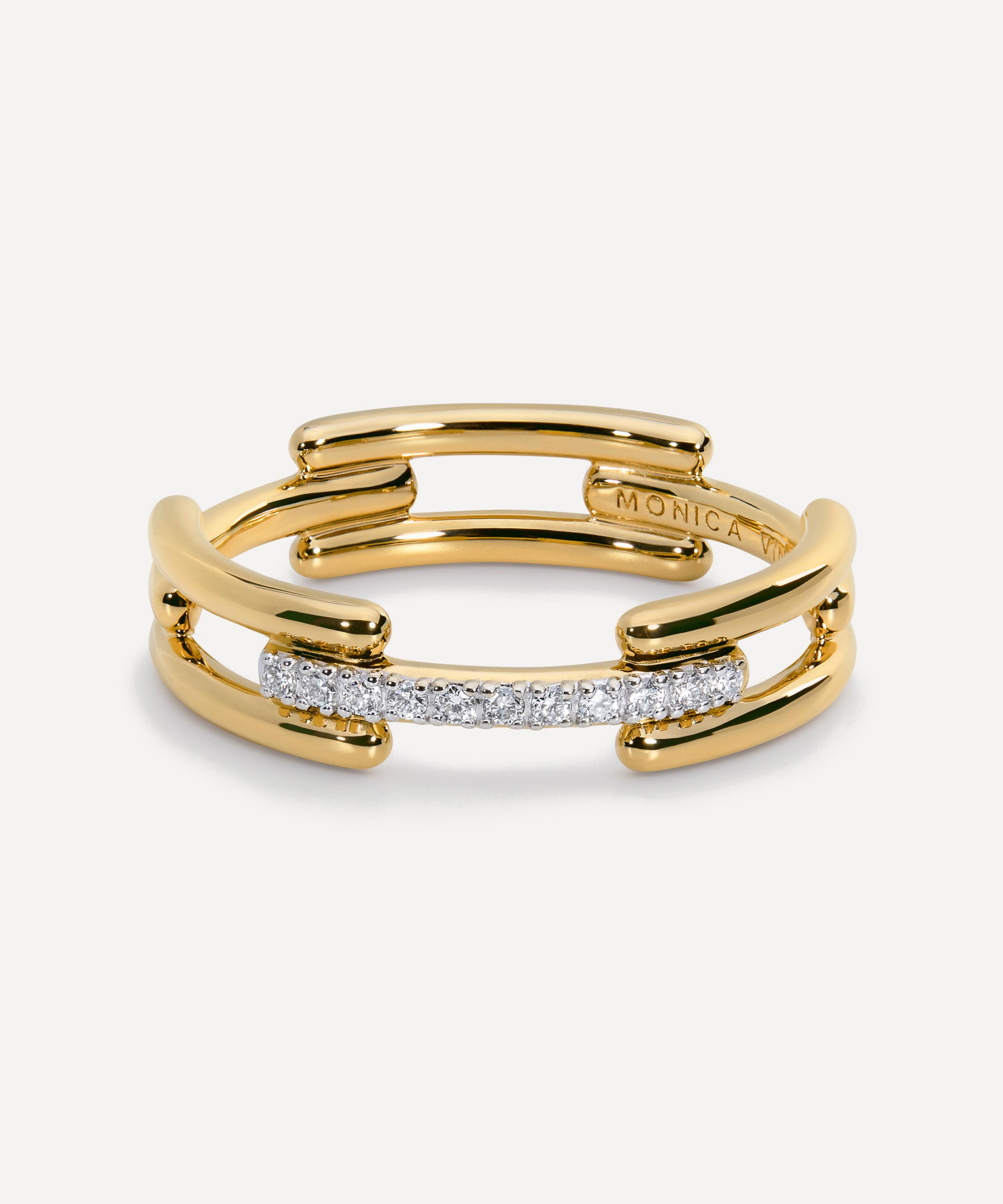 Monica Vinader - 18ct Gold-Plated Vermeil Silver Signature Link Diamond Ring image number 0