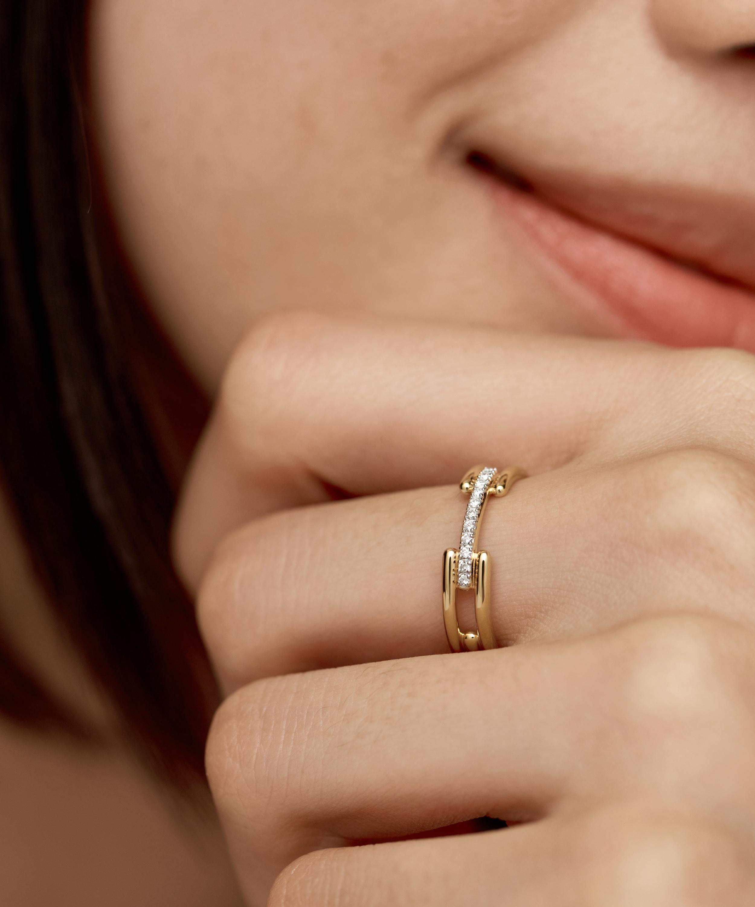 Monica Vinader - 18ct Gold-Plated Vermeil Silver Signature Link Diamond Ring image number 1