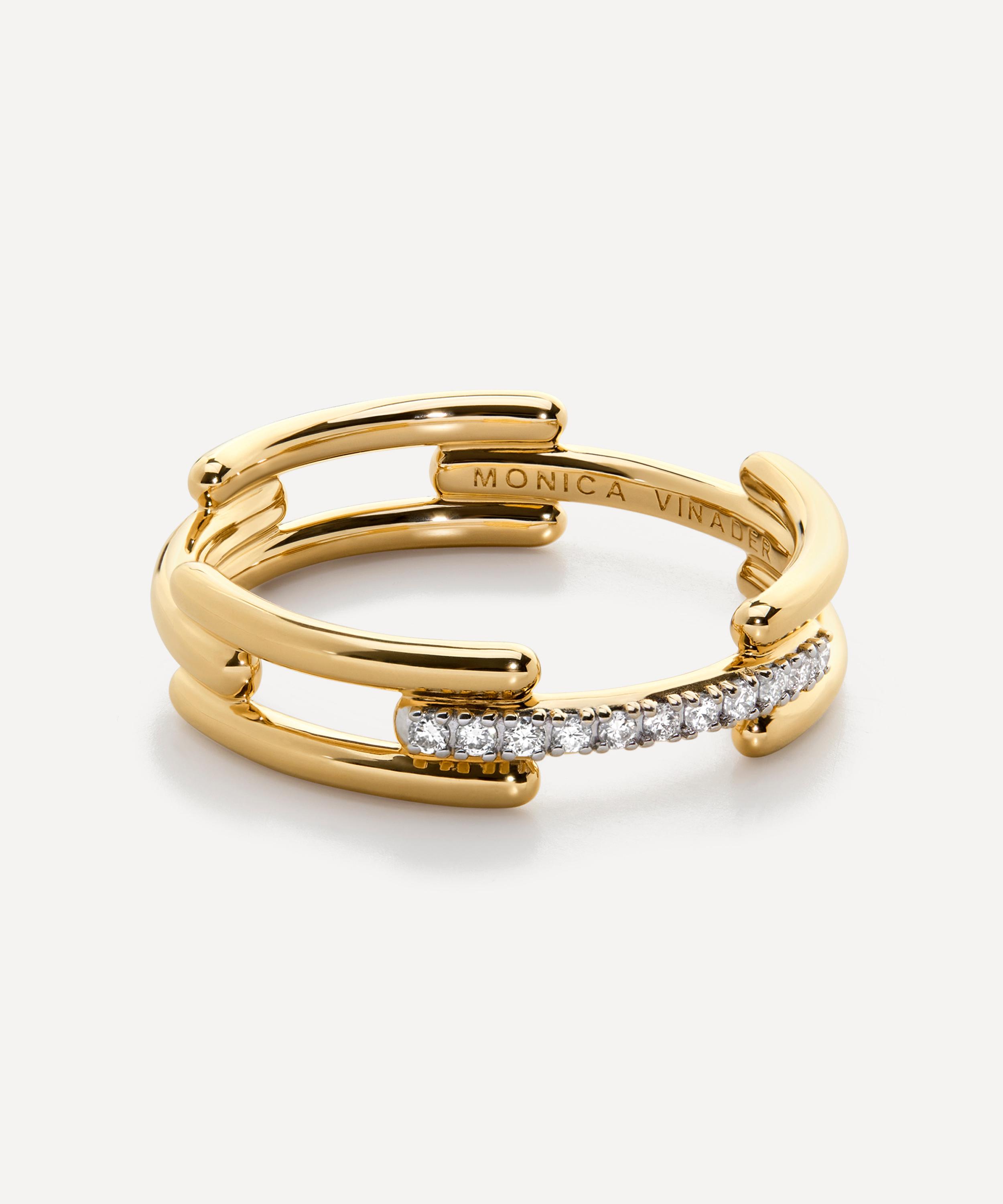 Monica Vinader - 18ct Gold-Plated Vermeil Silver Signature Link Diamond Ring image number 2