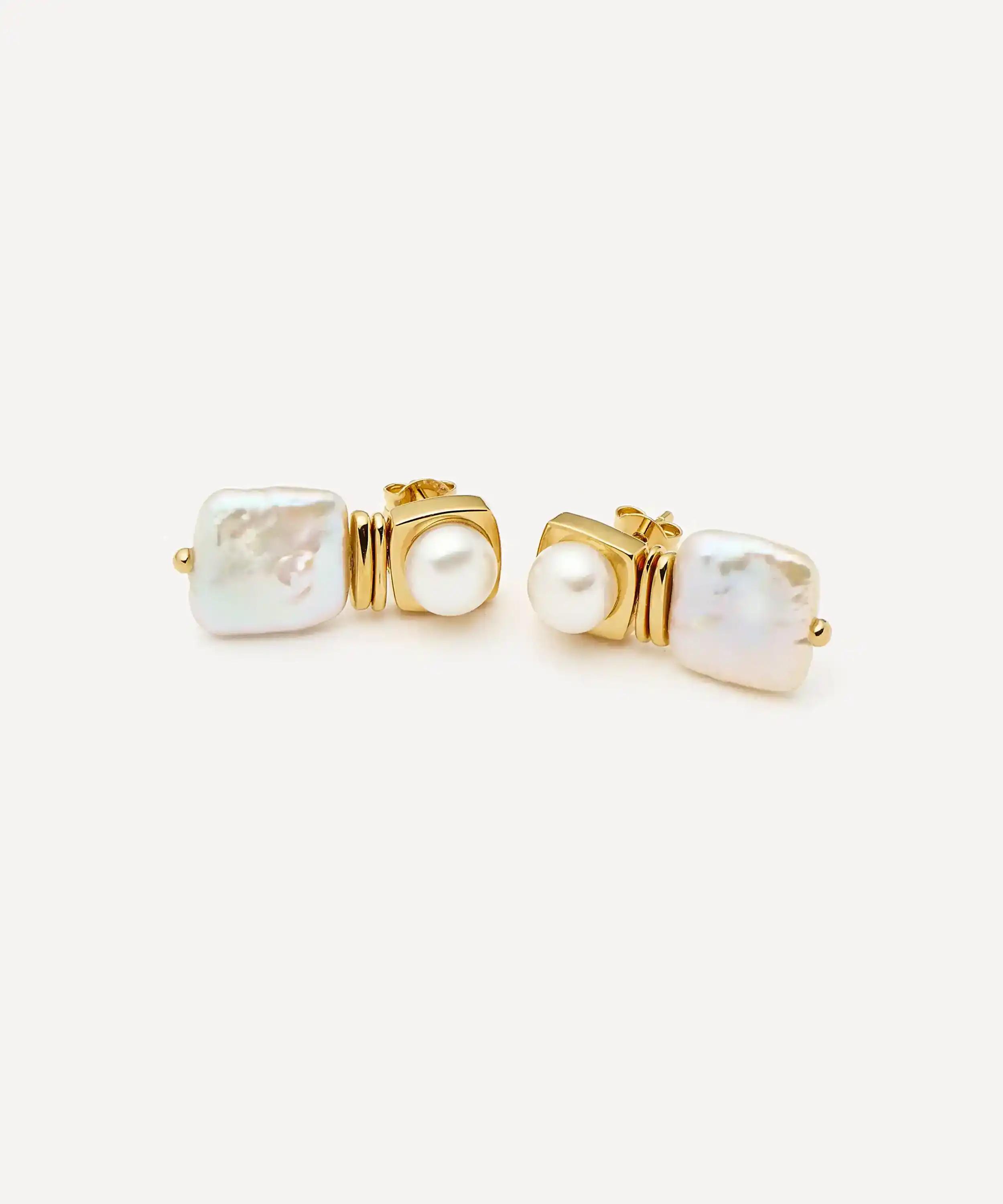 Missoma - 18ct Gold-Plated Square Pearl Stud Earrings image number 1