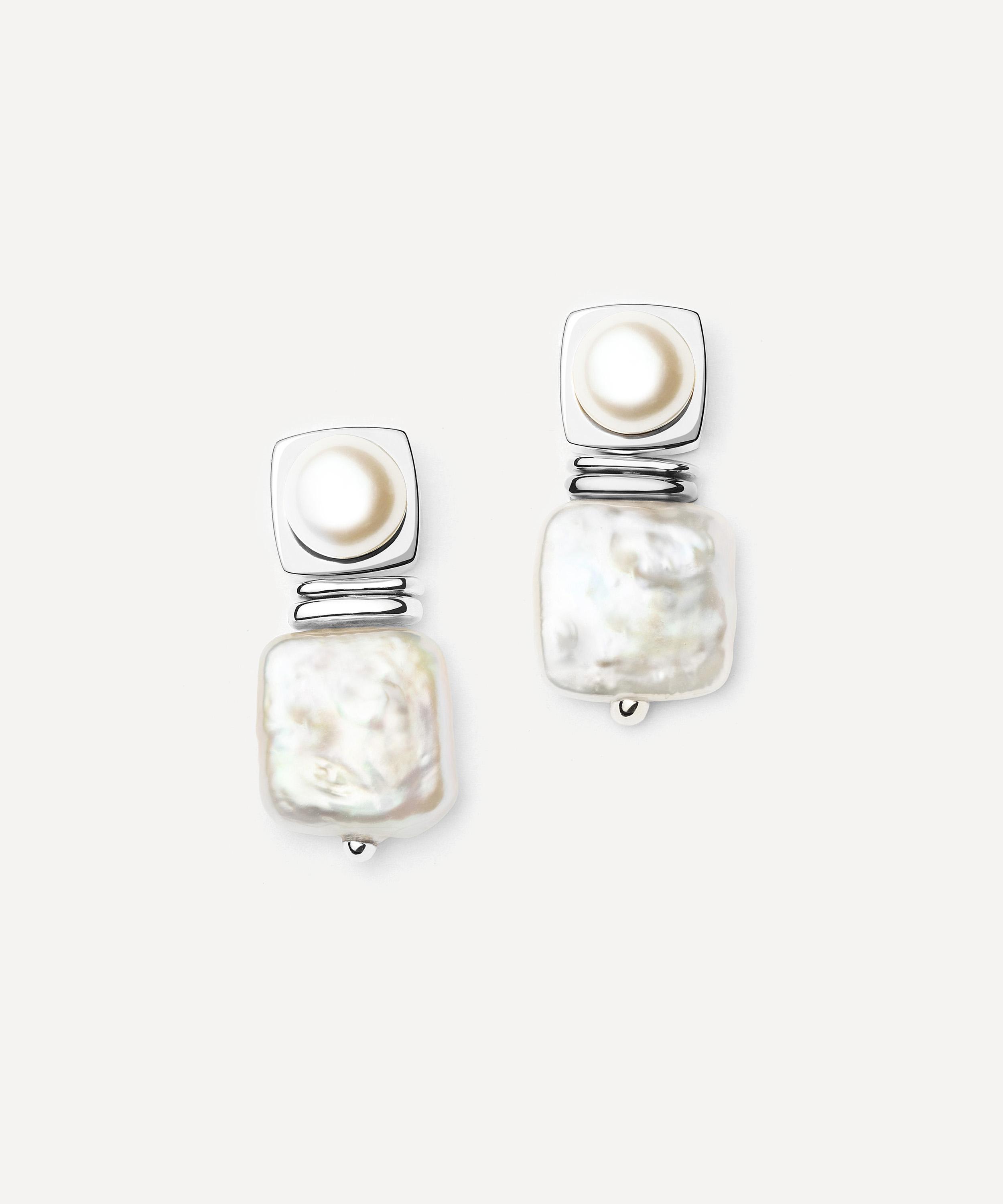 Missoma - Rhodium-Plated Square Pearl Stud Earrings