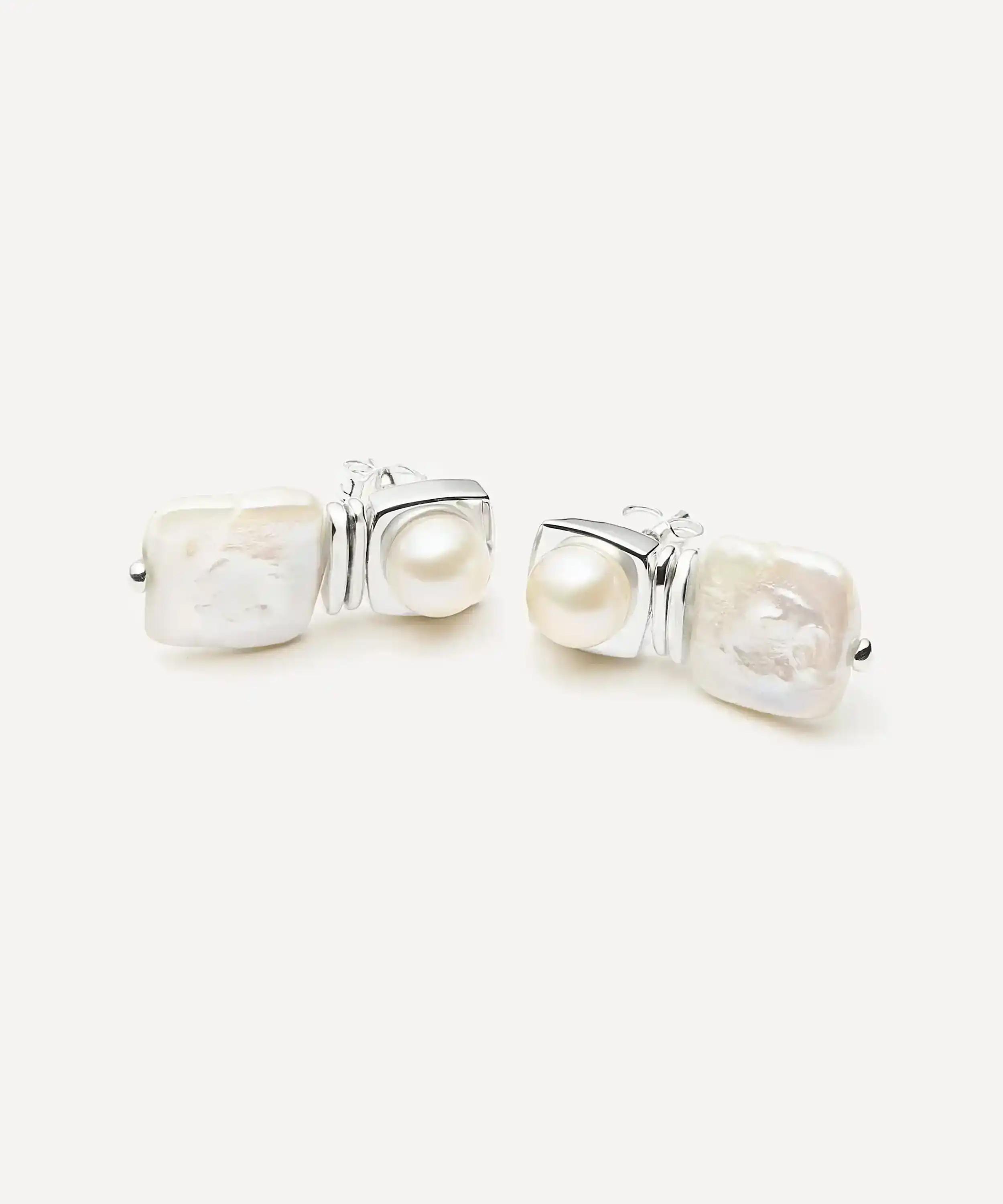 Missoma - Rhodium-Plated Square Pearl Stud Earrings image number 1