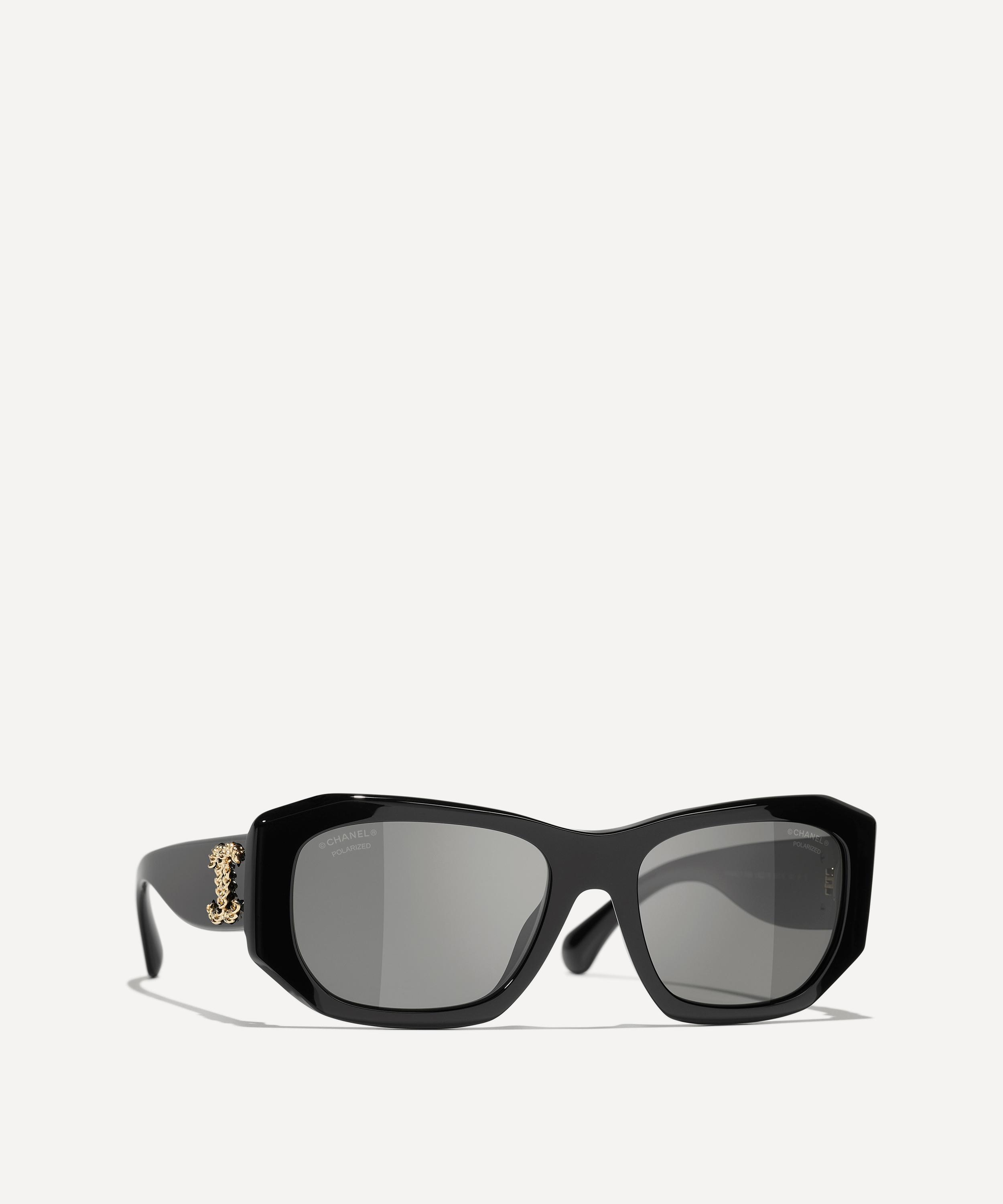 CHANEL - Geometric Rectangle Black Acetate Sunglasses