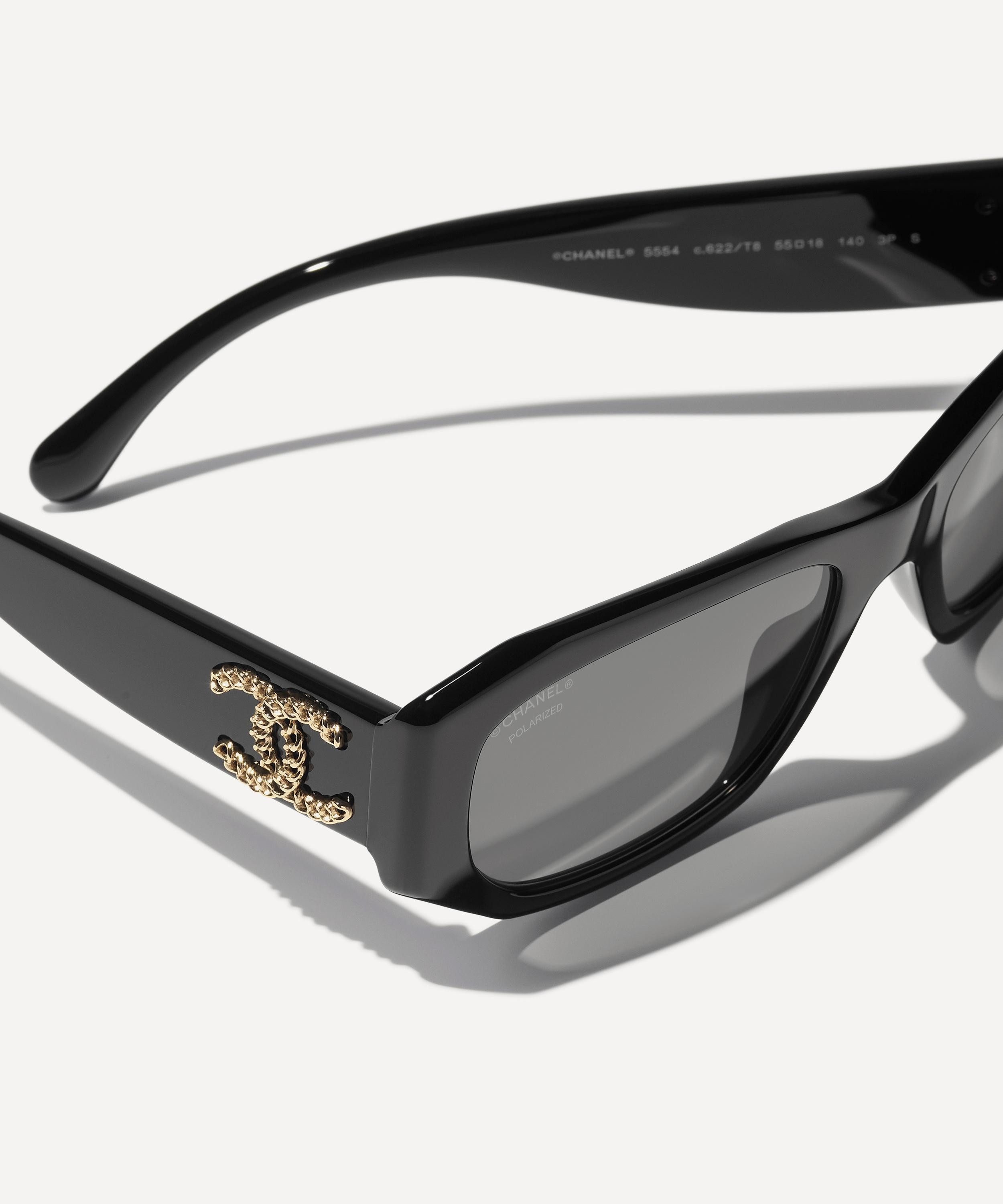 CHANEL - Geometric Rectangle Black Acetate Sunglasses image number 3