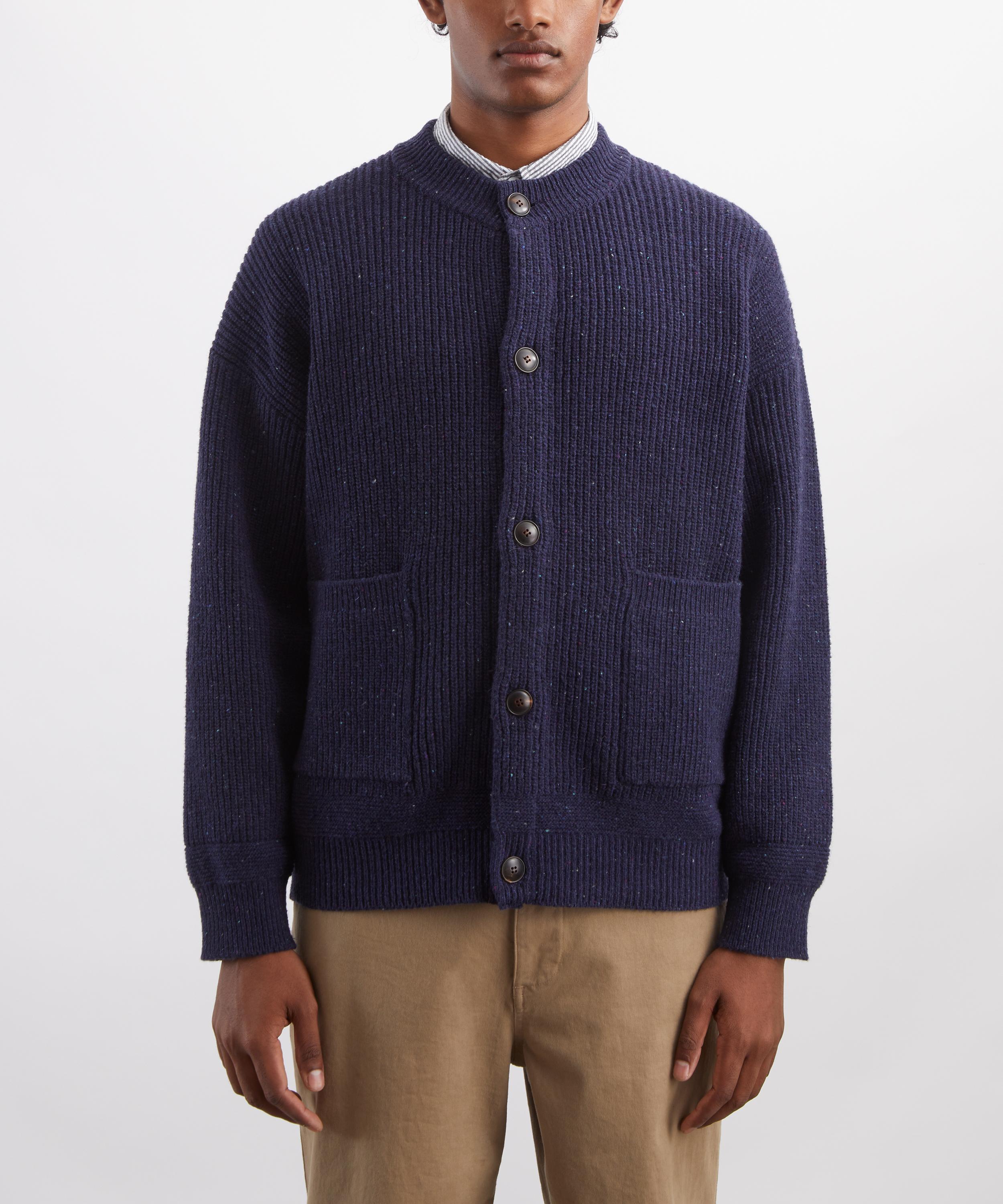 FrizmWORKS - Heavy Wool Round Cardigan in Navy image number 2