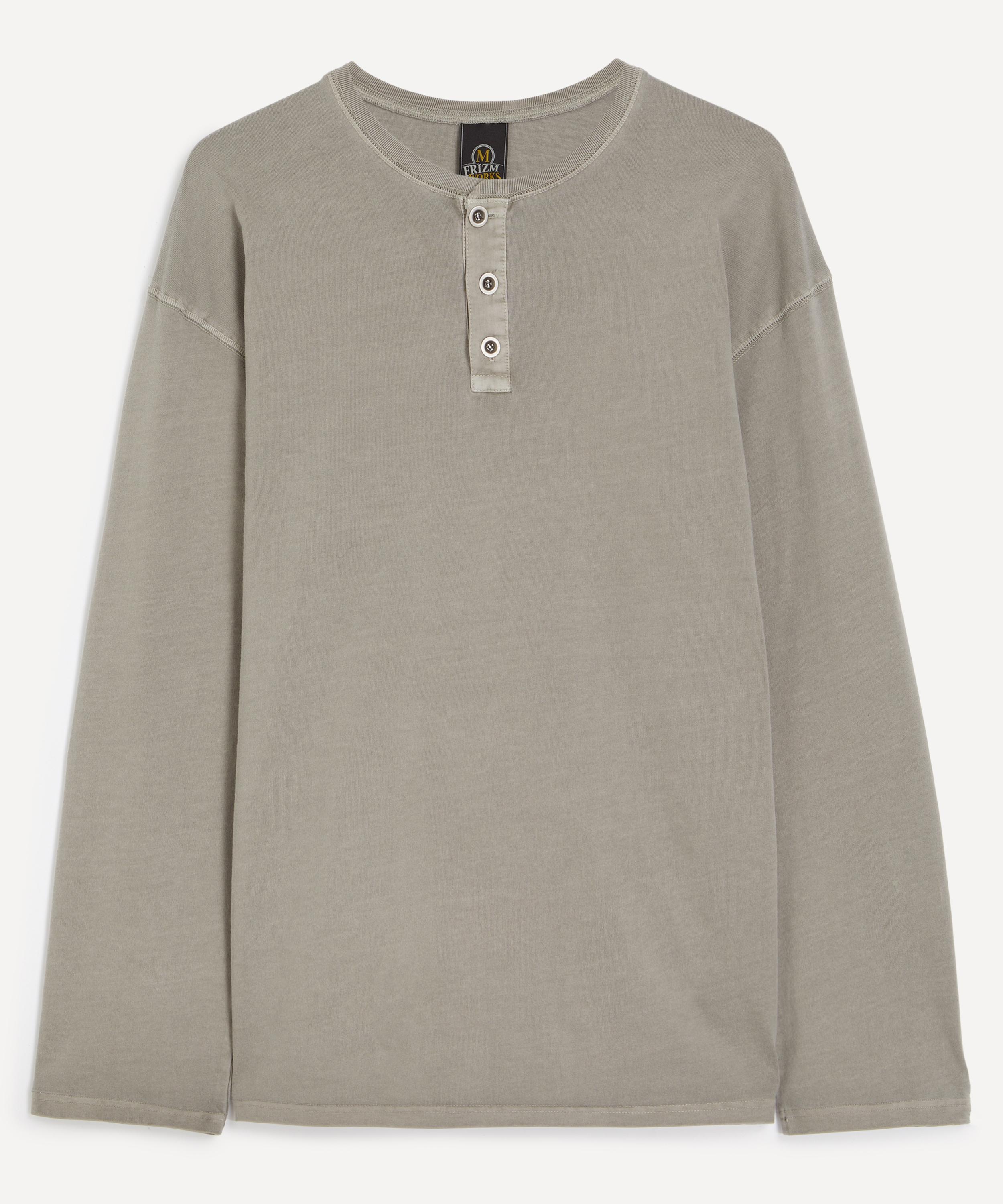 FrizmWORKS - Pigment Dyeing Henley Long-Sleeve T-Shirt in Warm Grey