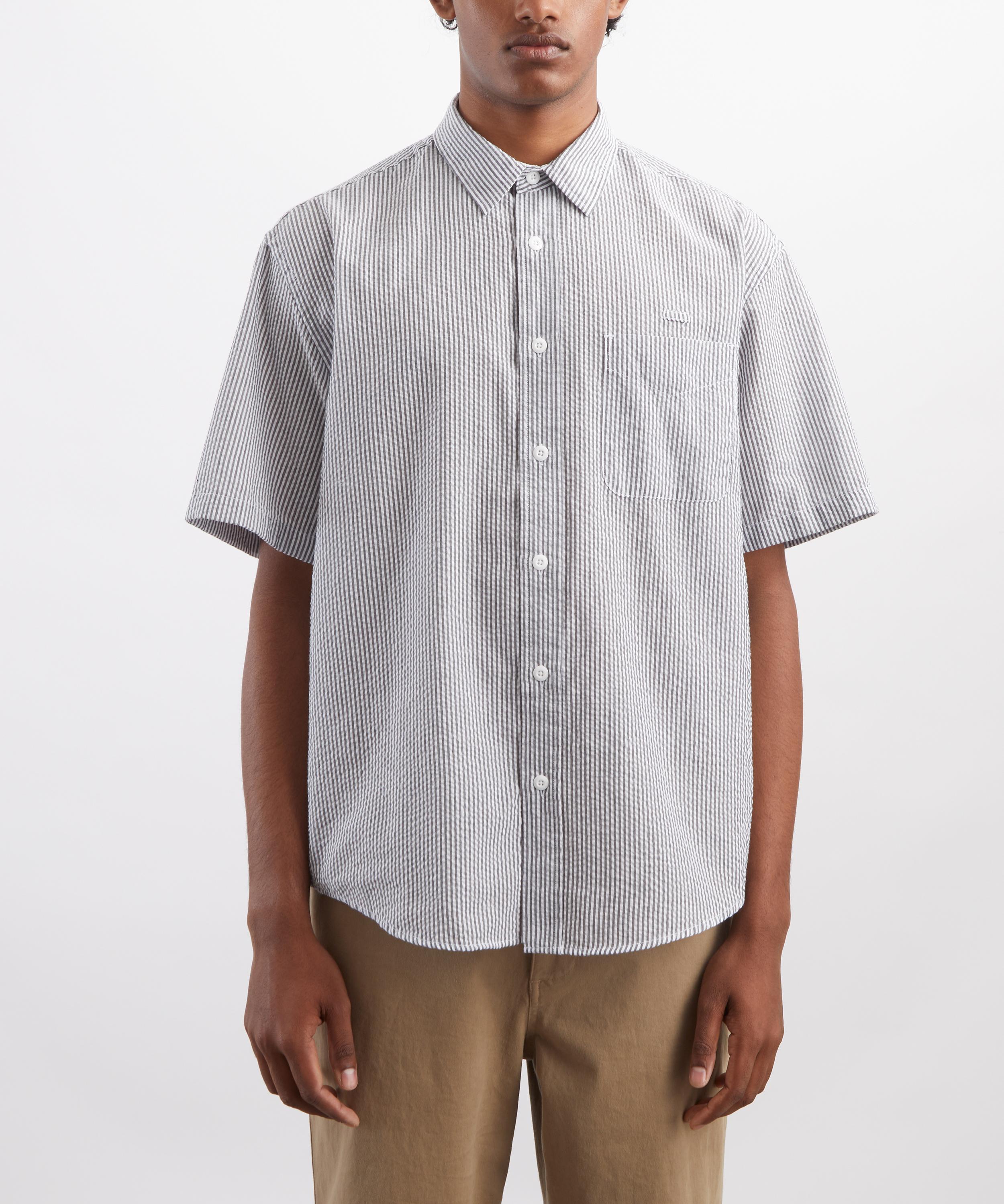 FrizmWORKS - OG Stripe Seersucker Half Shirt in Black image number 2