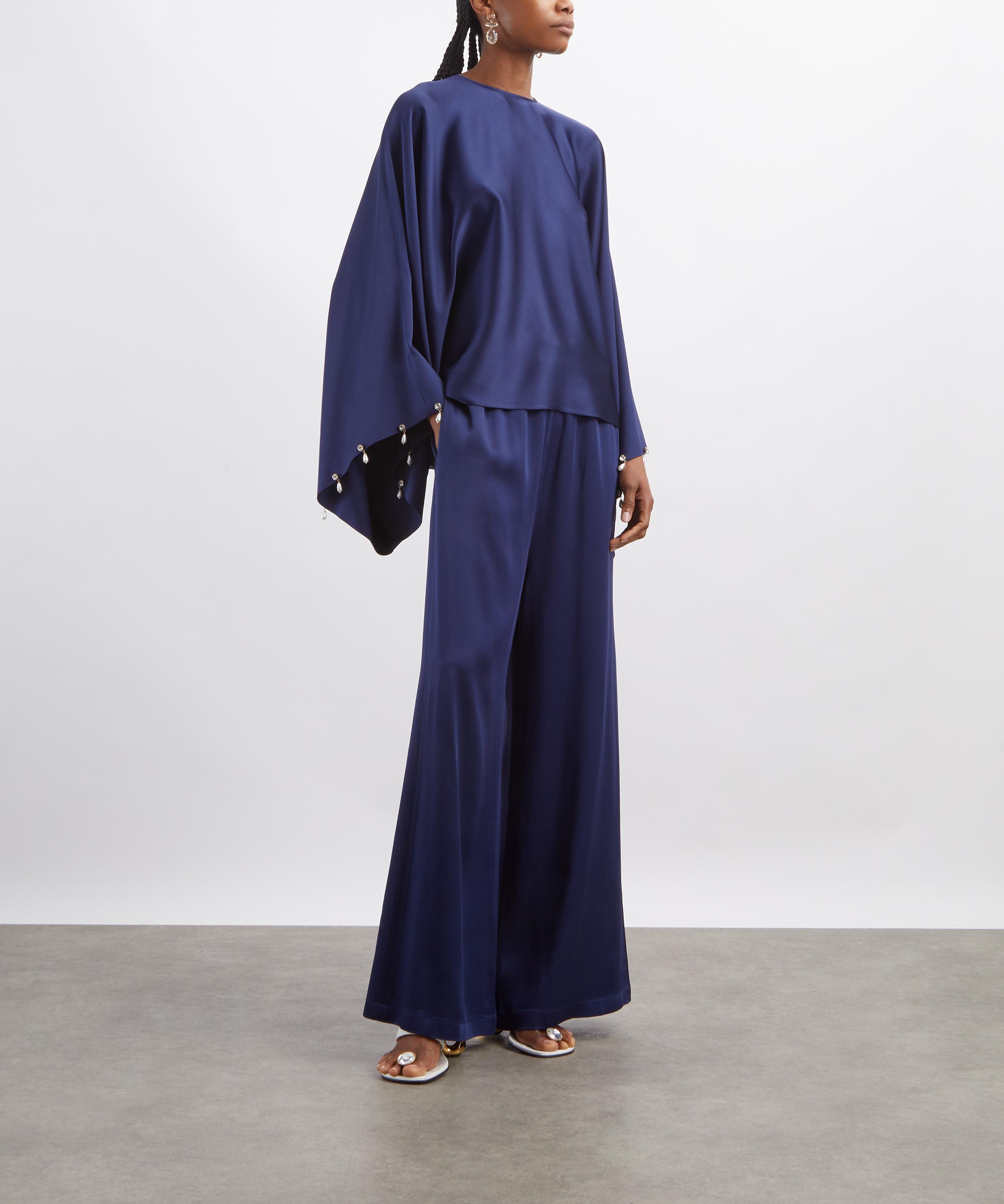 Stella McCartney - Navy Satin Pearl-Embellished Top image number 1