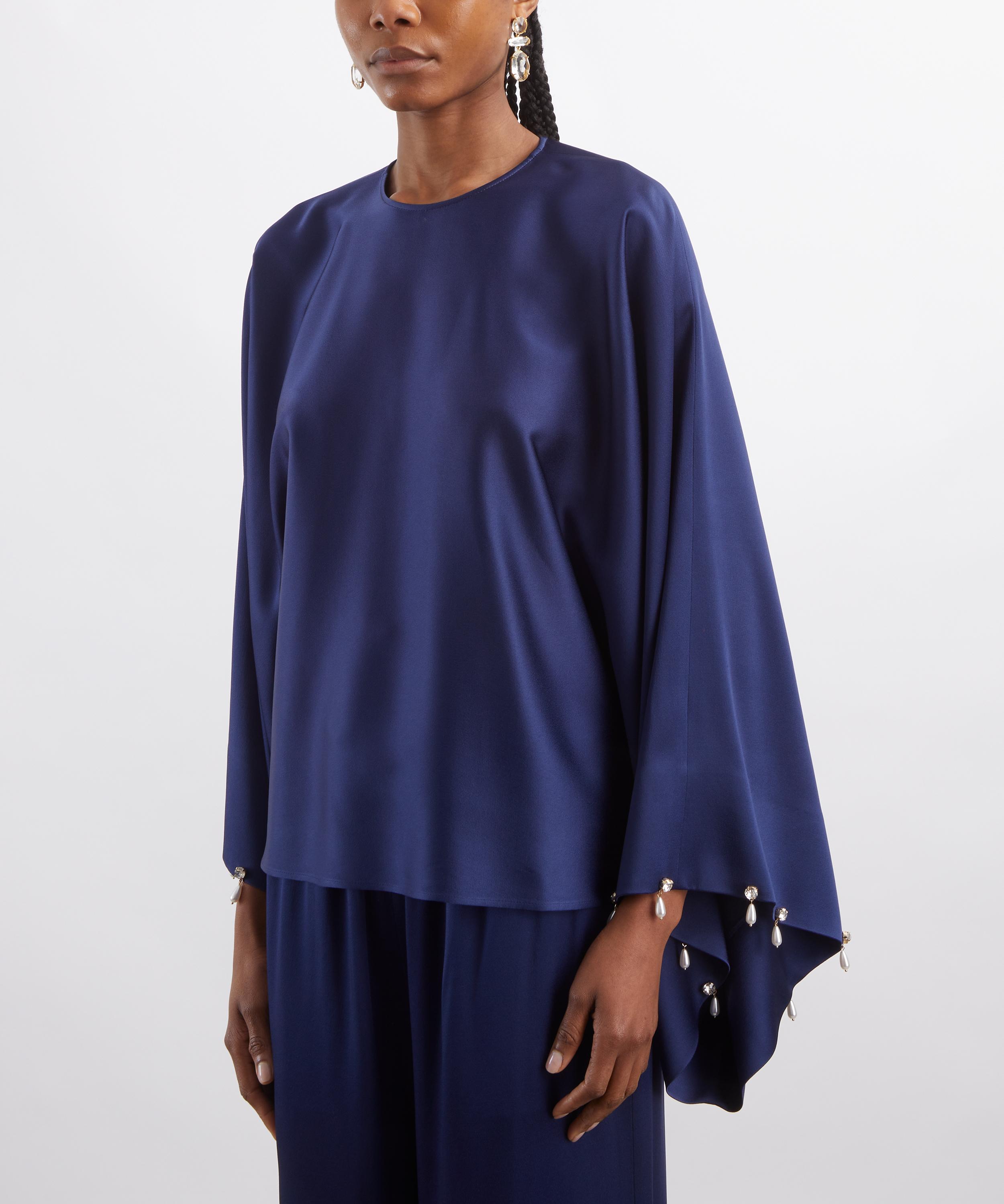 Stella McCartney - Navy Satin Pearl-Embellished Top image number 2