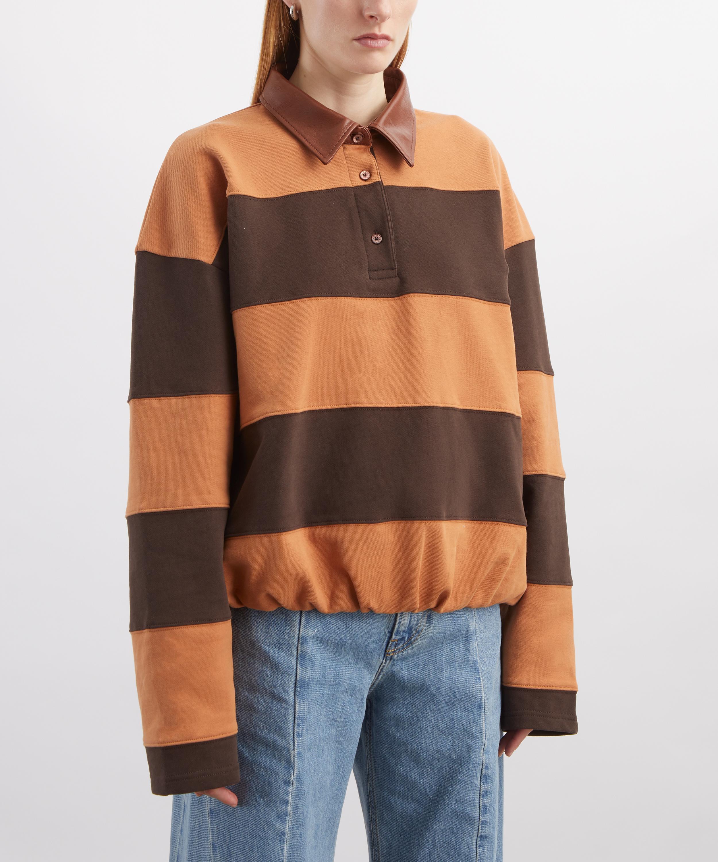 Acne Studios - Folio Leather-Trimmed Striped Cotton-Jersey Sweatshirt image number 2